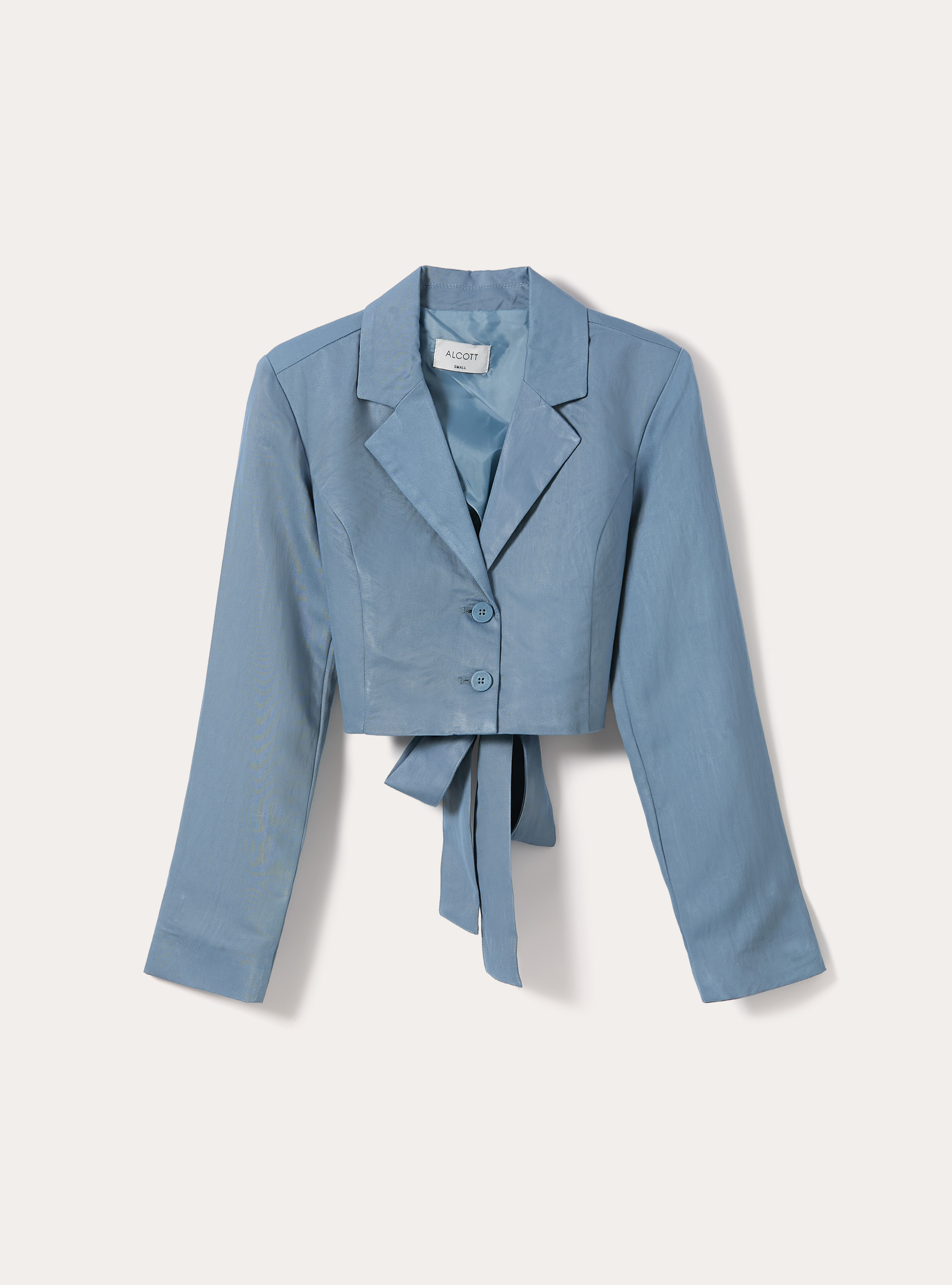 Blazer corto in twill, AZZURRO MEDIO