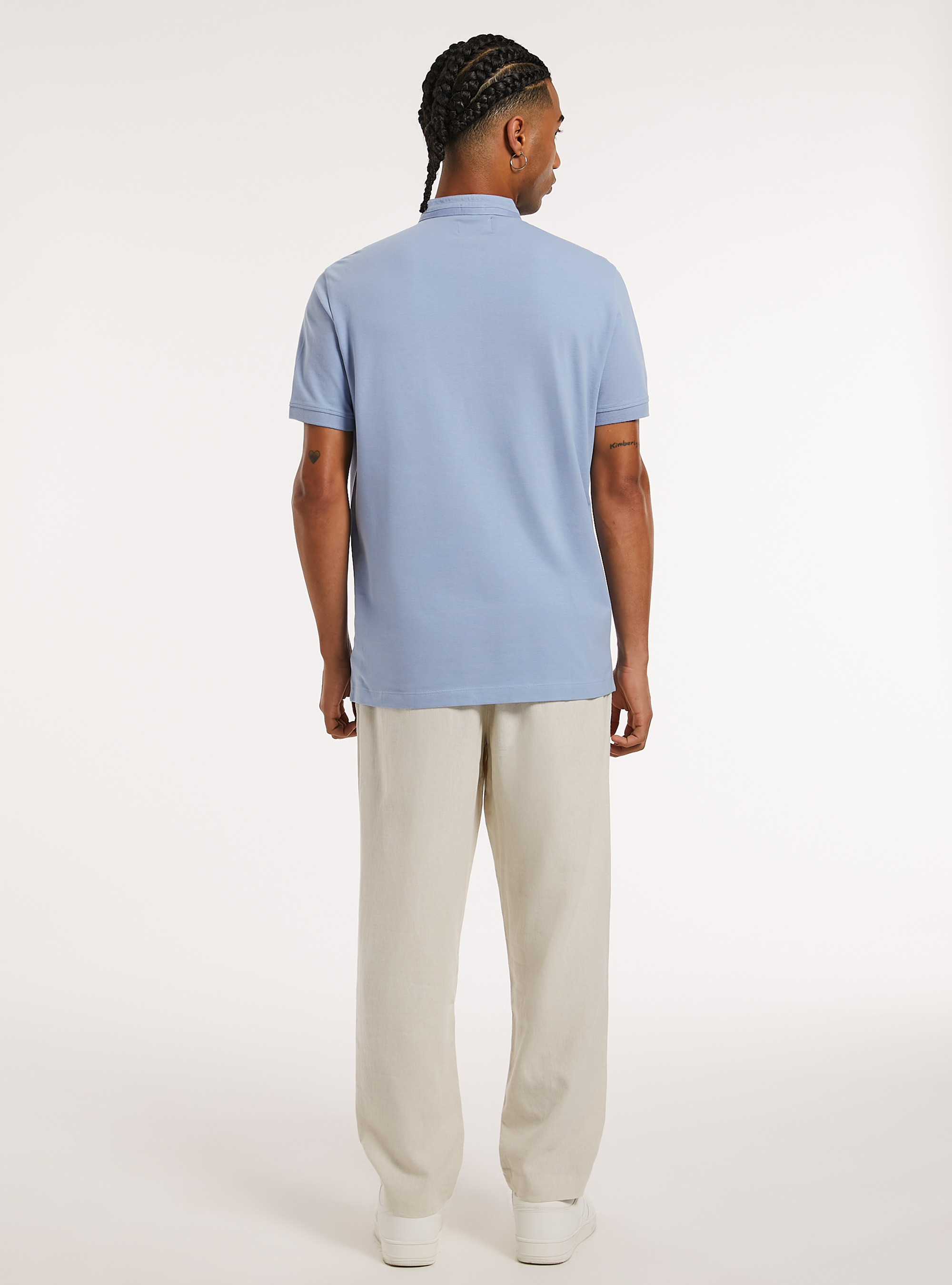 Polo en Coton &agrave; Col Officier, AZ2 AZURE MEDIUM