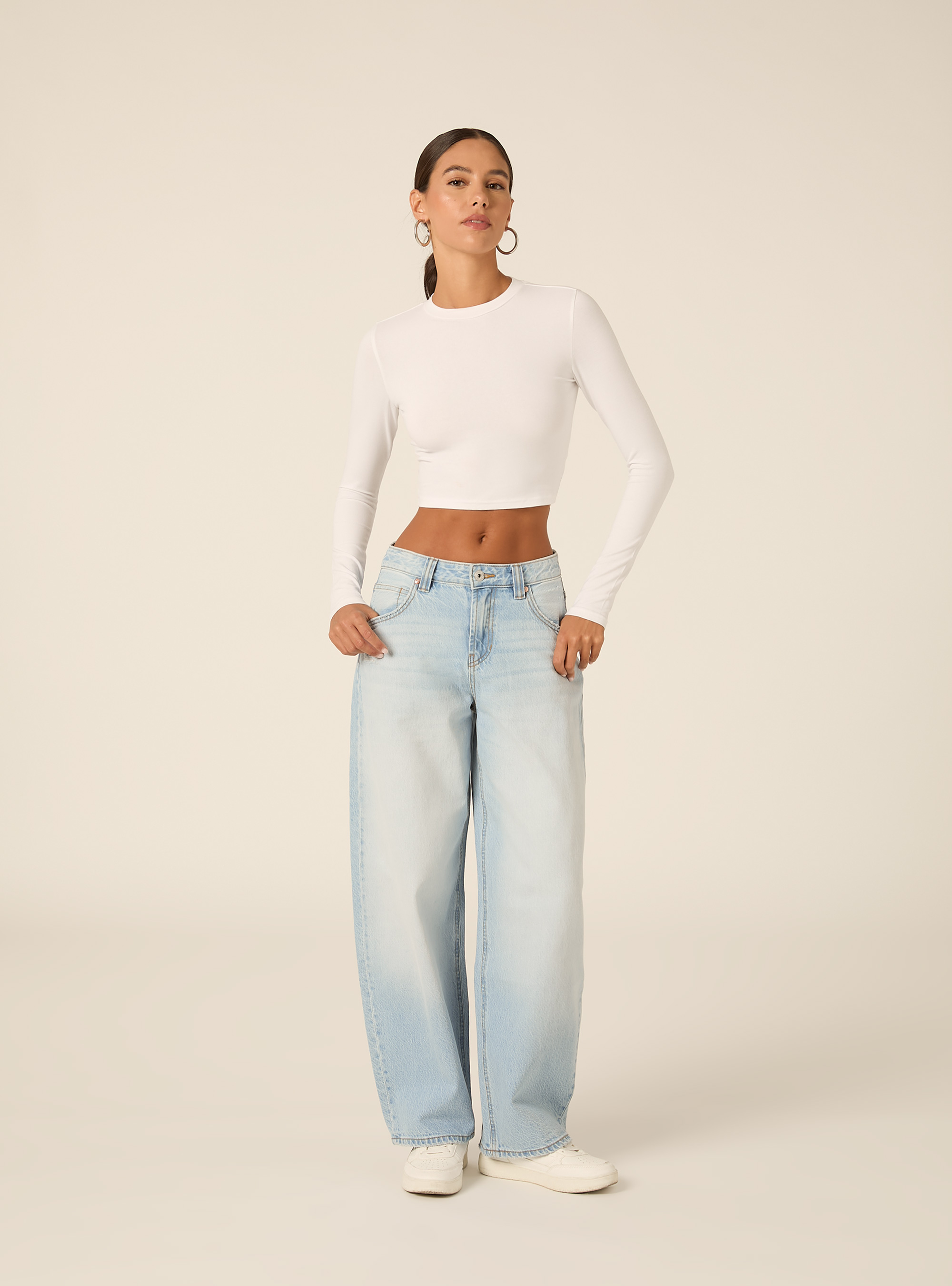 Long Sleeve Crop Top, WH2 WHITE
