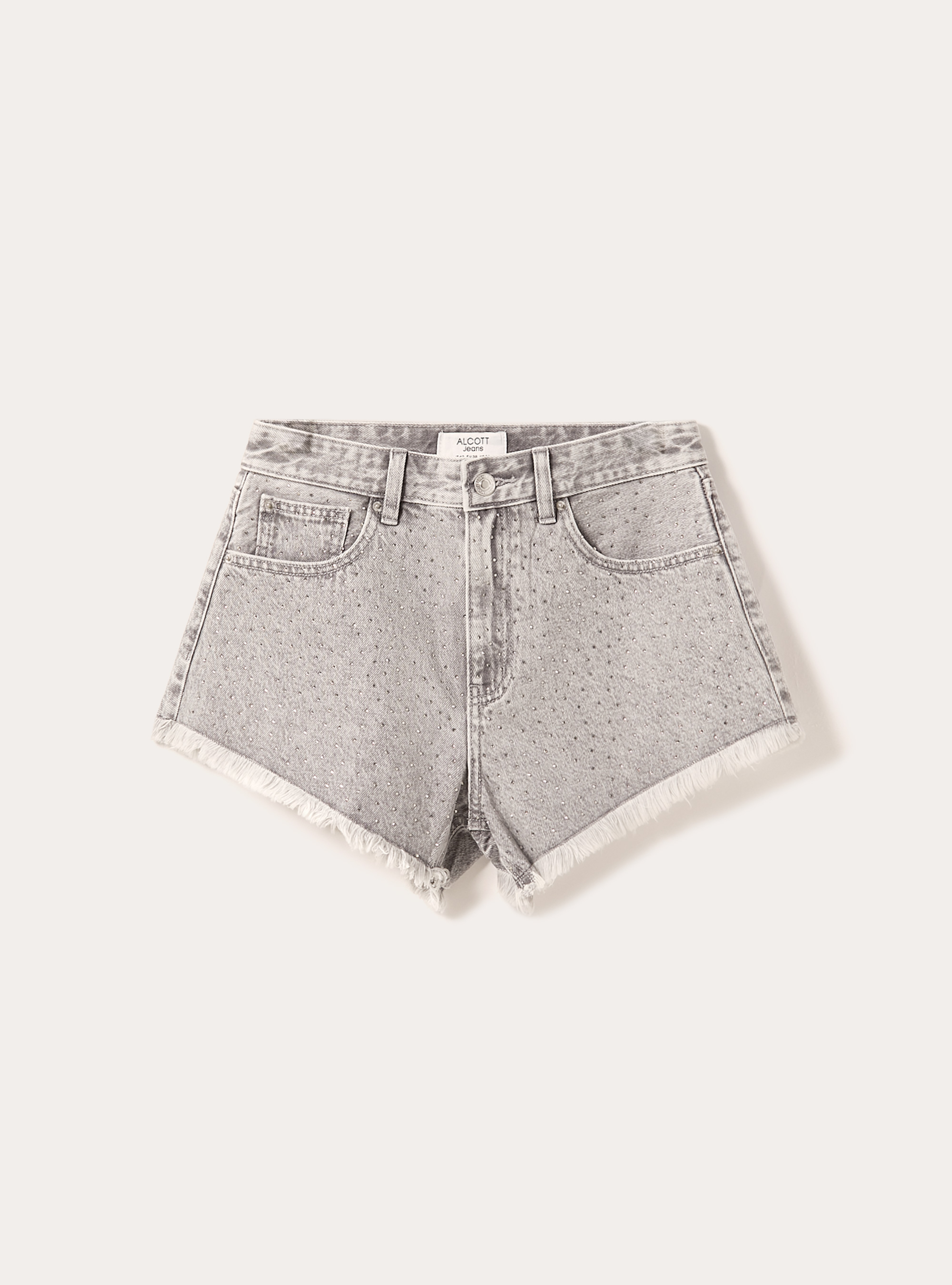 Denim shorts with rhinestones, D00G GREY