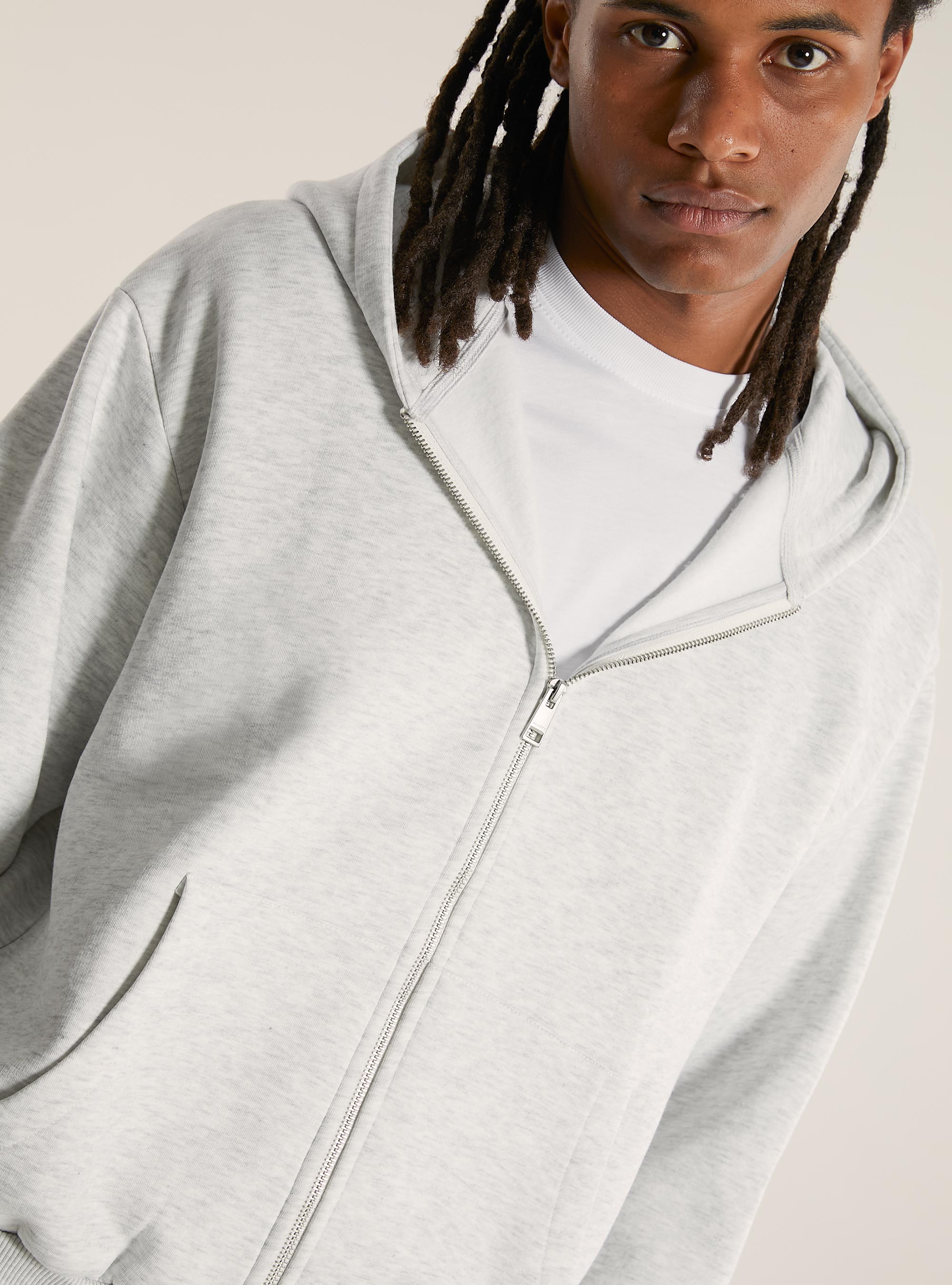 Felpa con zip e cappuccio boxy fit, MGY3 GREY MEL LIGHT