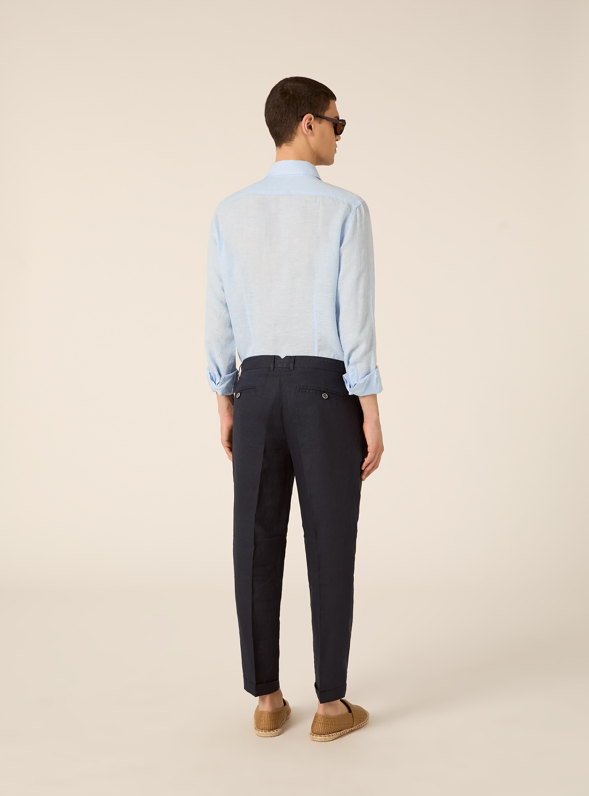 Pure linen chino trousers, NA1 NAVY DARK