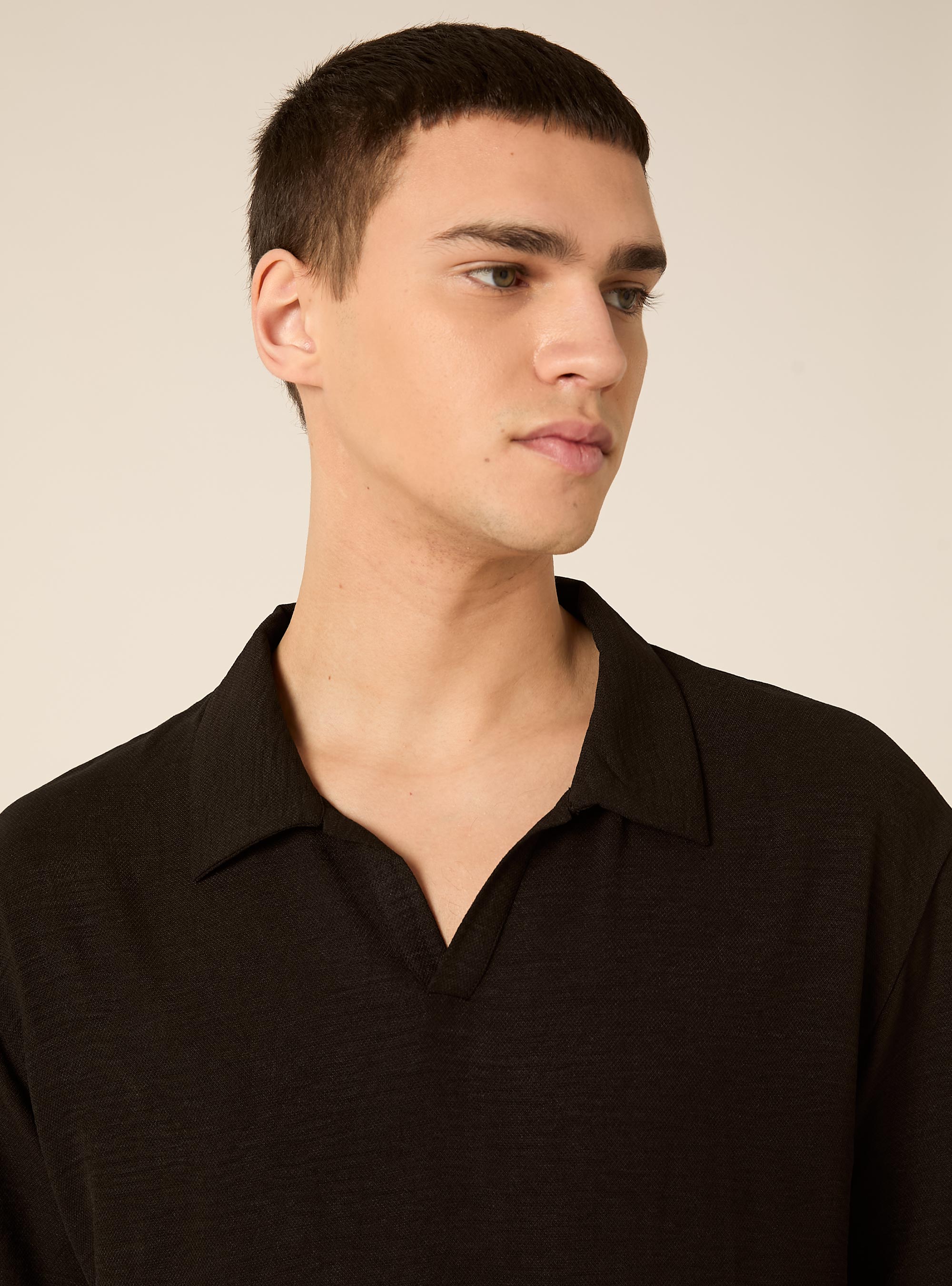 Basic crepe polo shirt, BK1 BLACK