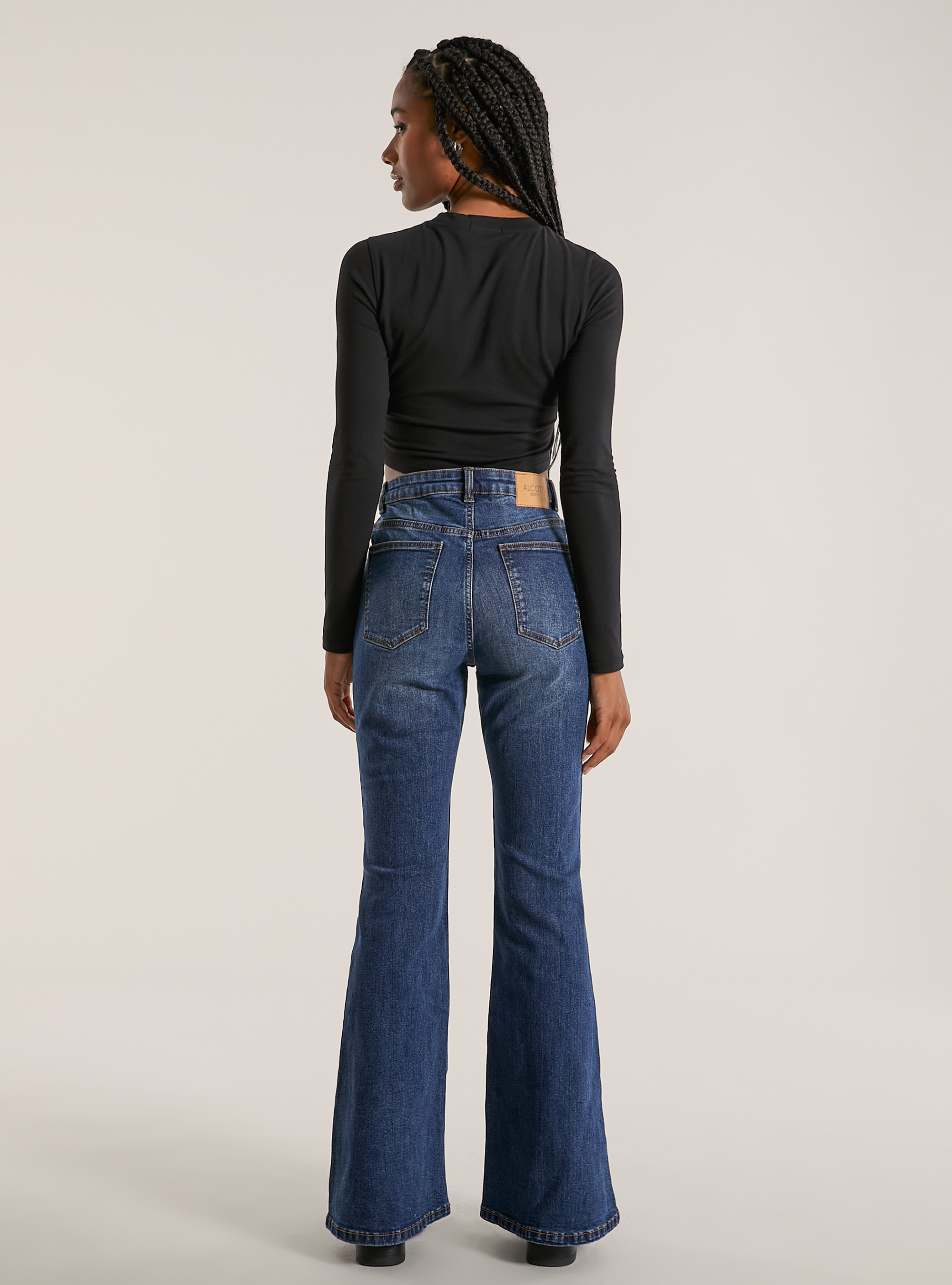 Jean flare taille haute, D001 DEEP BLUE