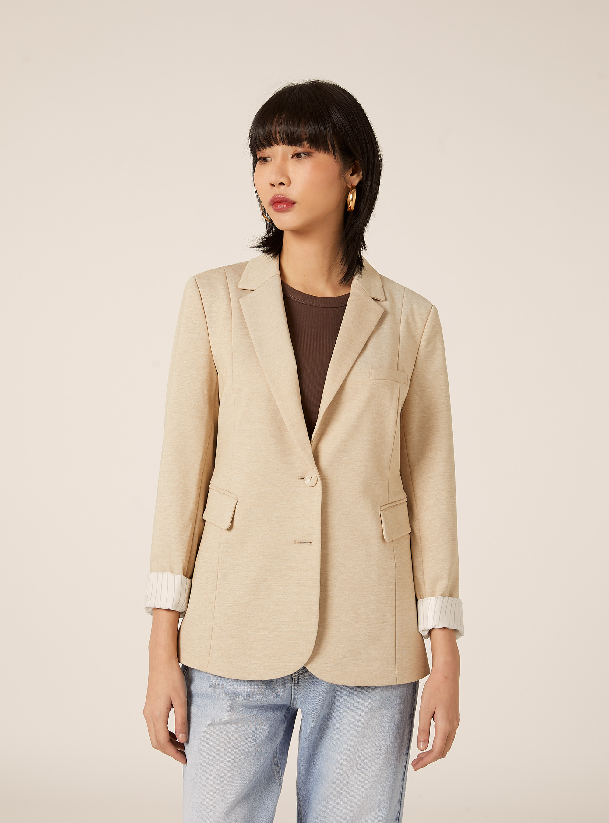 Blazer in jersey, BEIGE MEDIO MELANGE