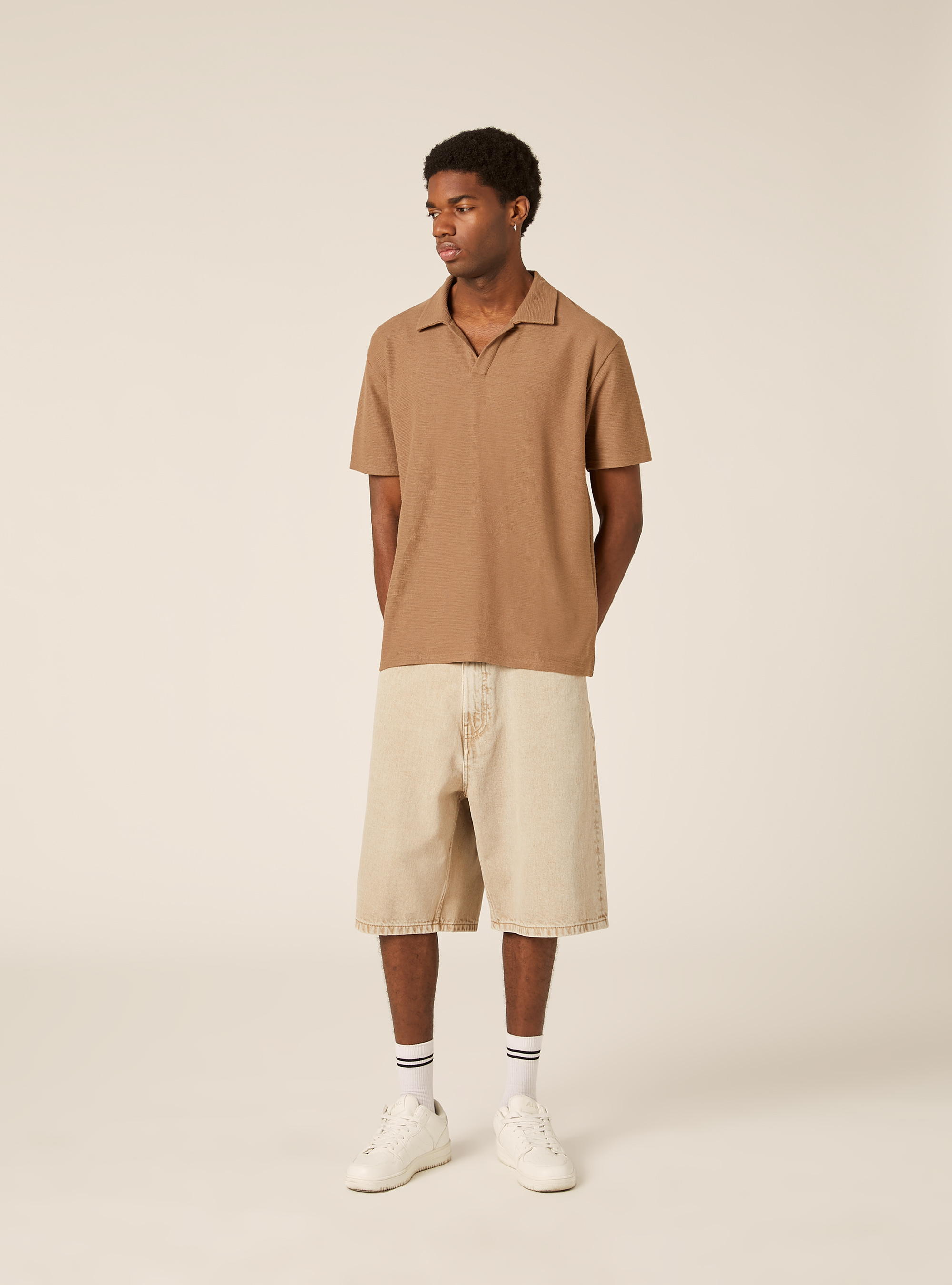 Polo in tessuto waffle, MARRONE MEDIO