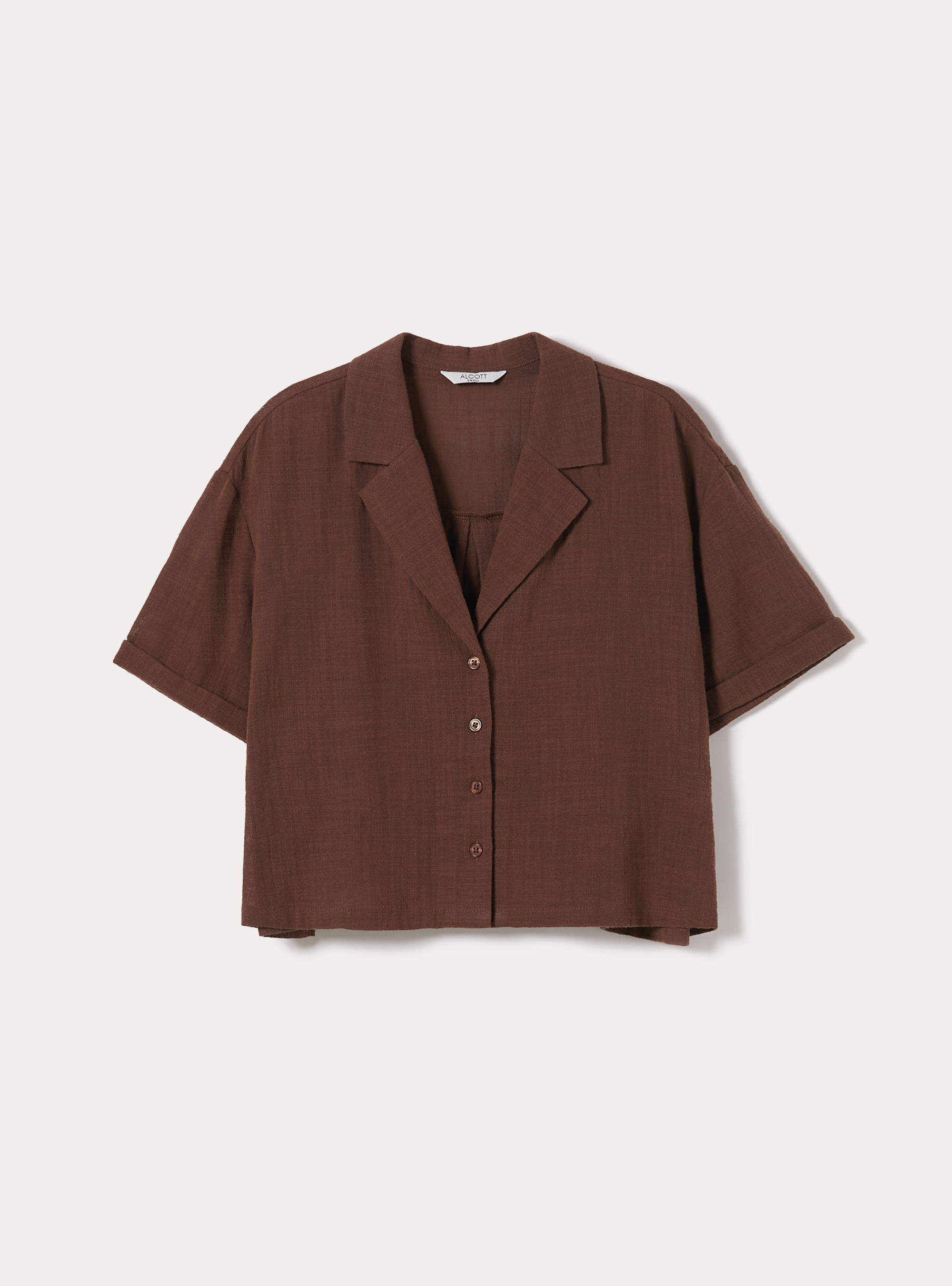 Camicia maniche corte crop, MARRONE MEDIO