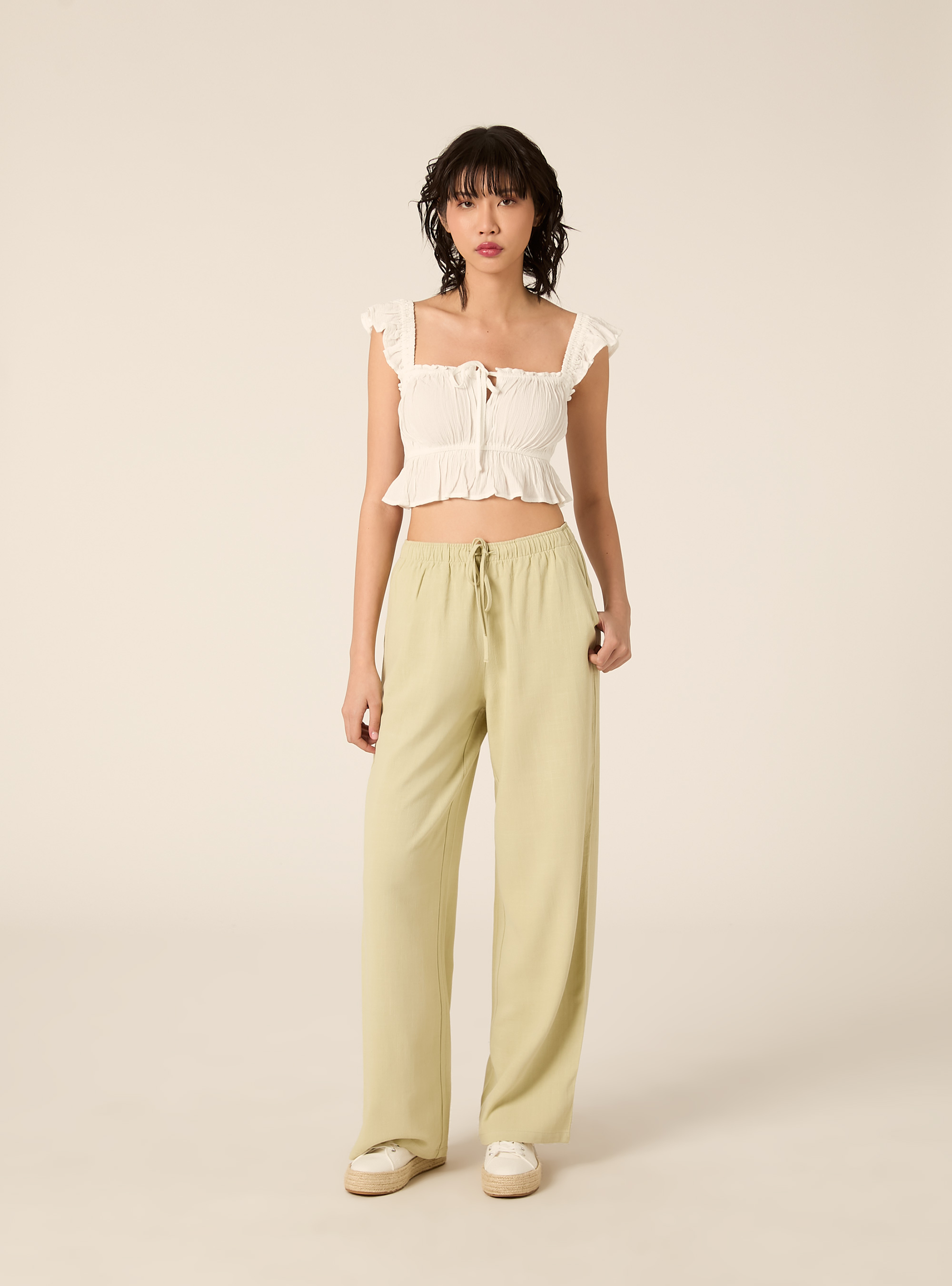 Linen-blend palazzo pants, KY3 KAKY LIGHT