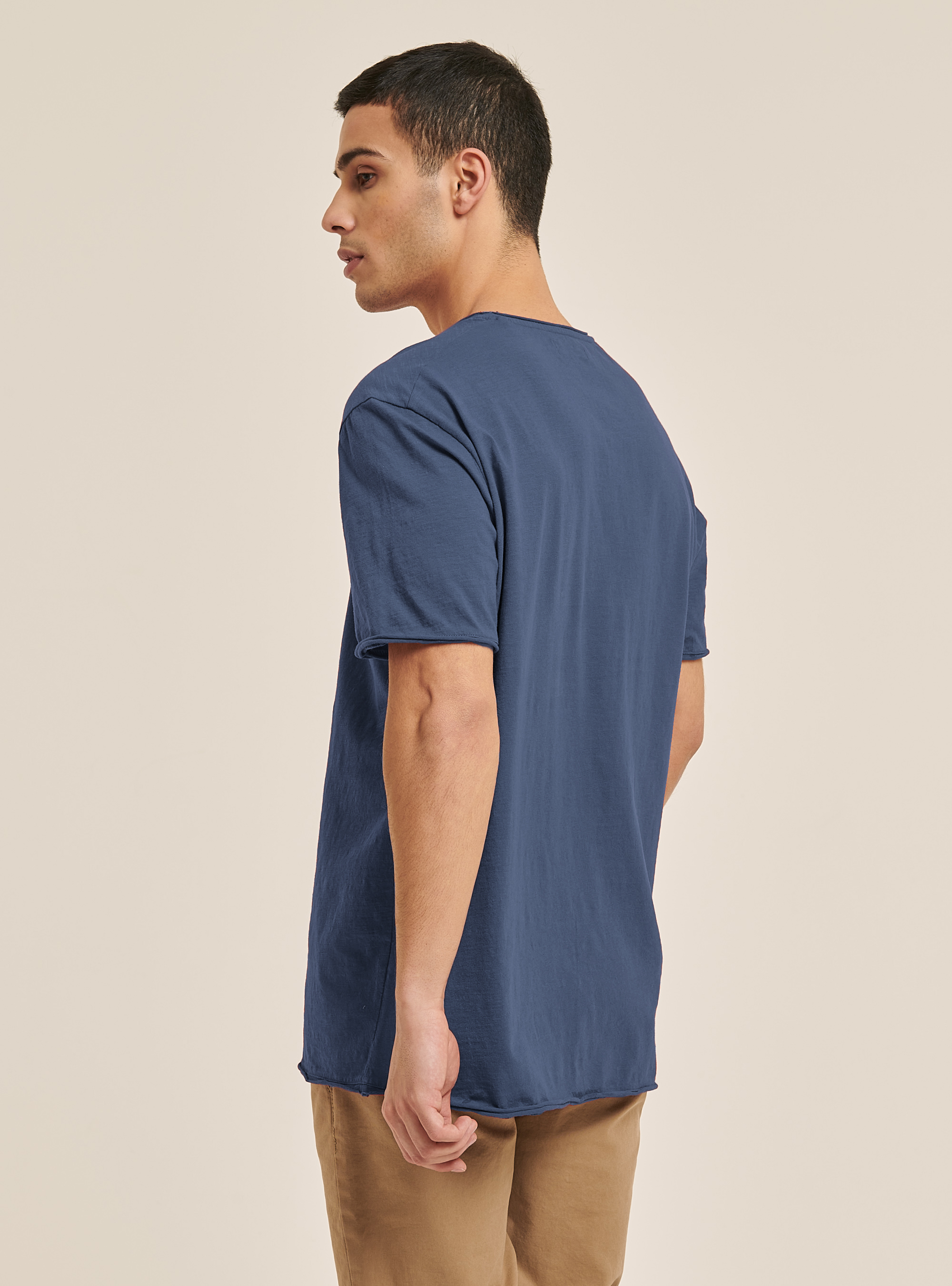 T-shirt en coton coup&eacute; &agrave; vif, BL2 BLUE MEDIUM