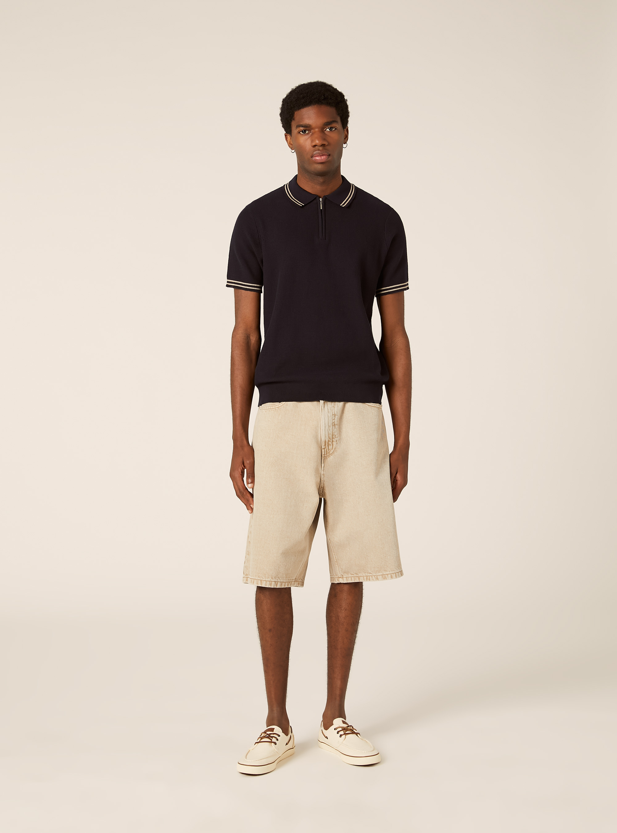 Knit polo shirt with half-zip, NA1 NAVY DARK