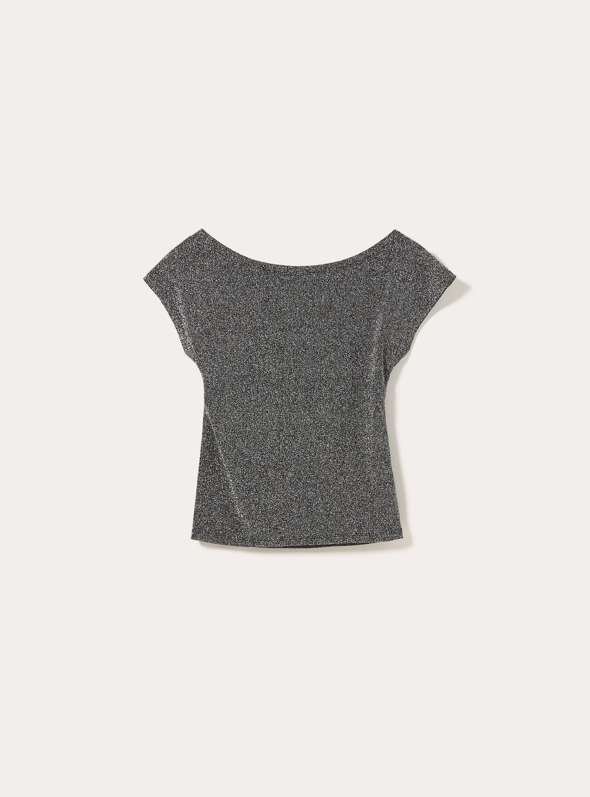 Metallic T-shirt with open back, SV2 SILVER MEDIUM