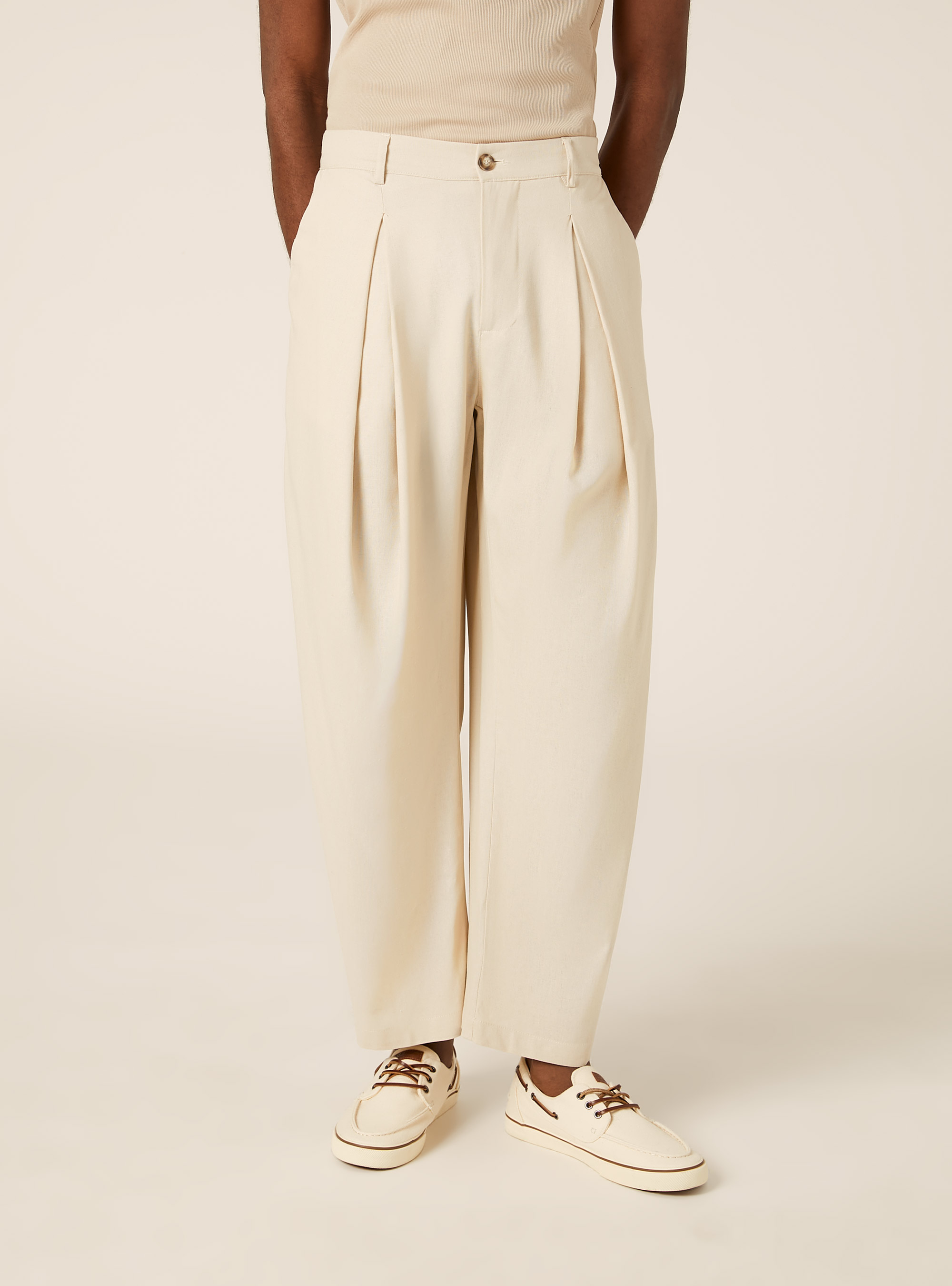 Linen Blend Pleated Trousers, BG2 BEIGE MEDIUM