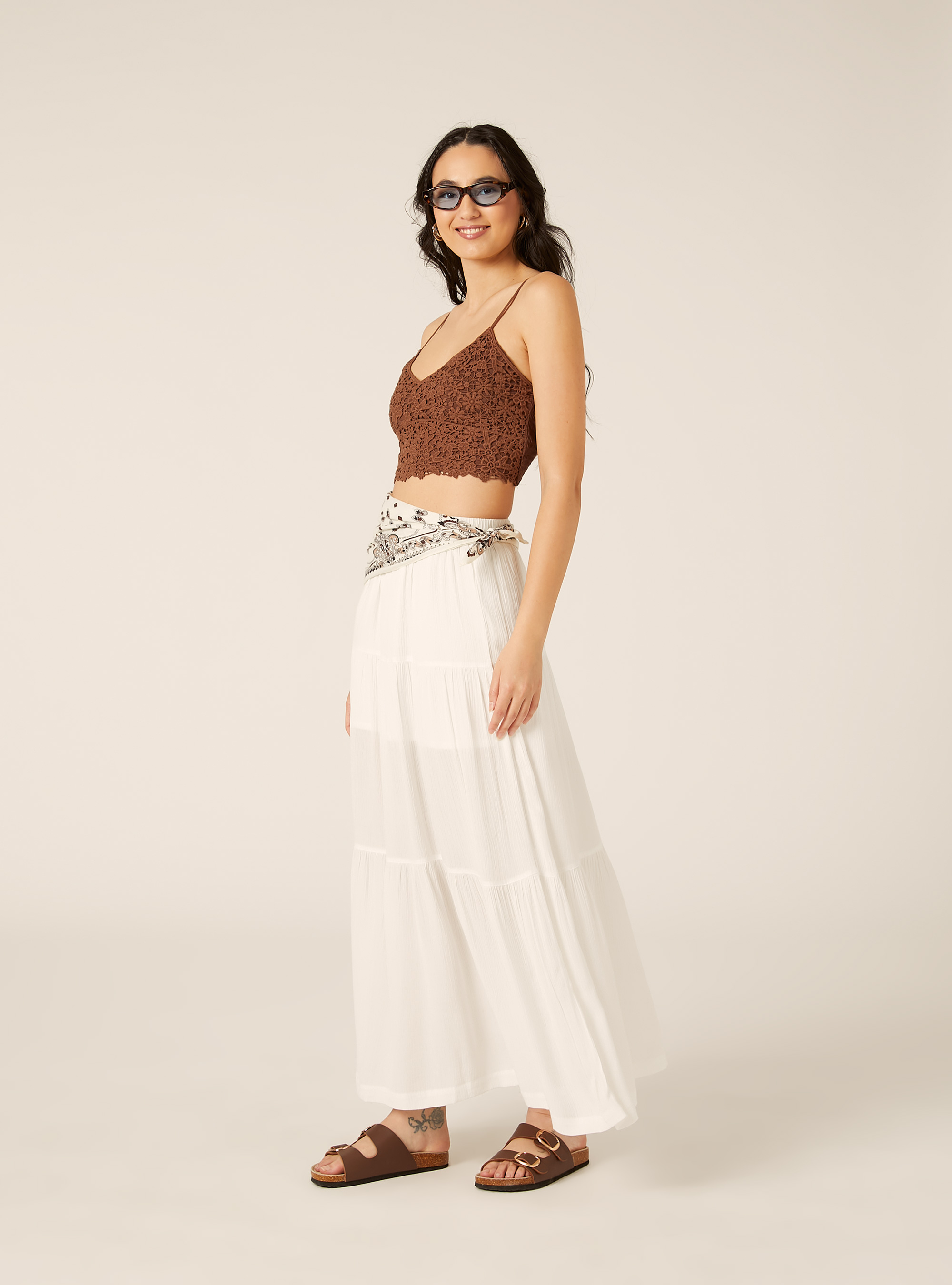 Jupe longue boh&egrave;me, WH2 WHITE