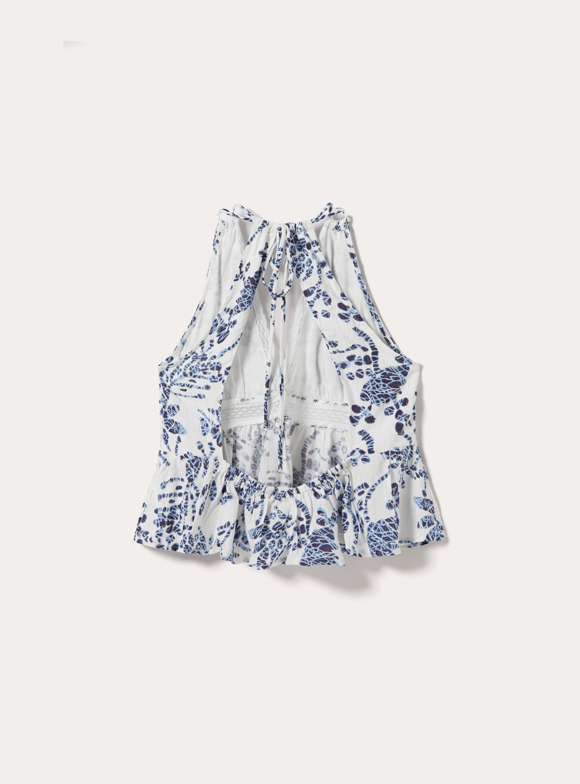 Top stampato con dettagli lurex, PANNA