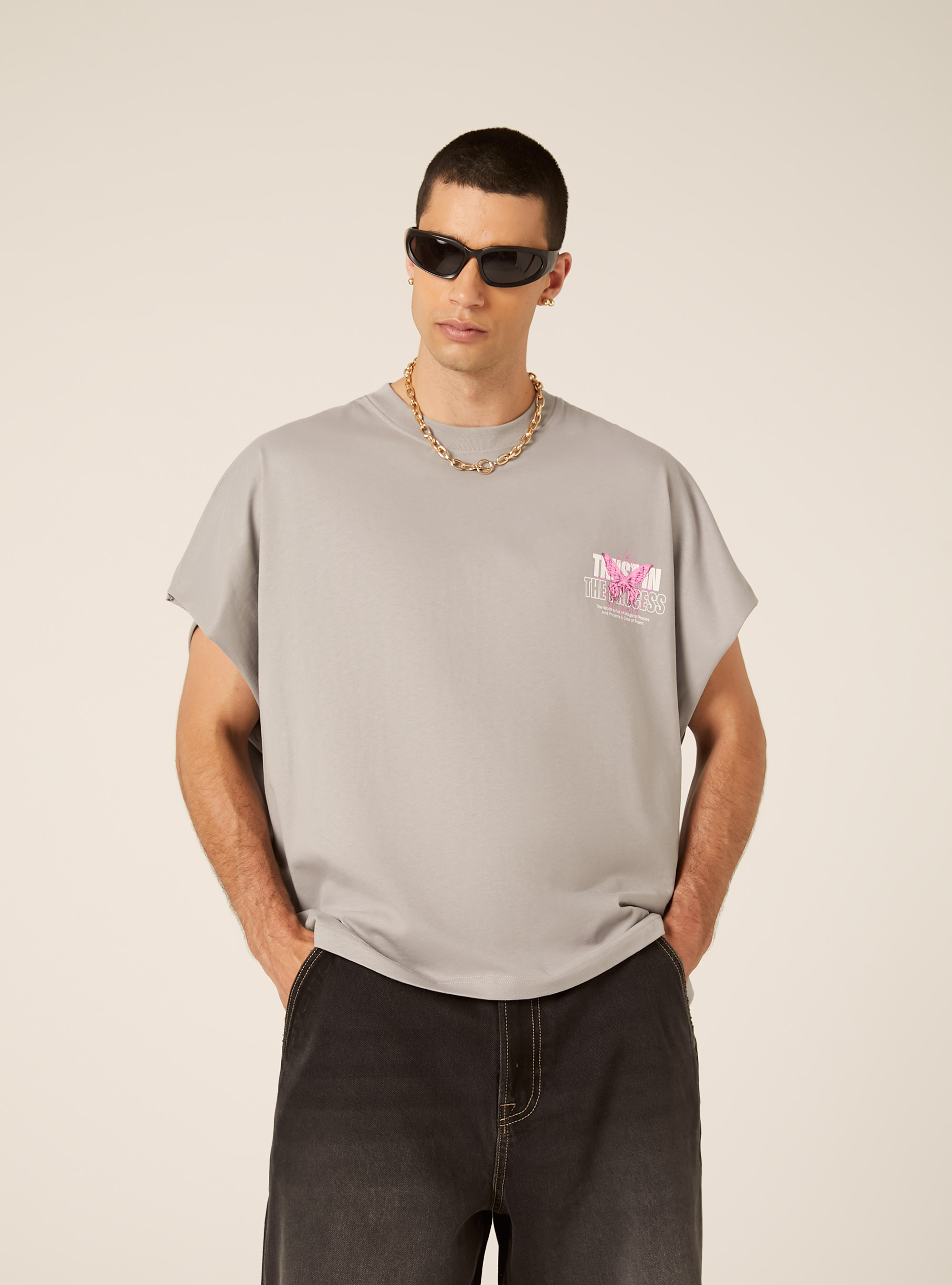 Bedrucktes Boxy-Tanktop, GY2 GREY MEDIUM