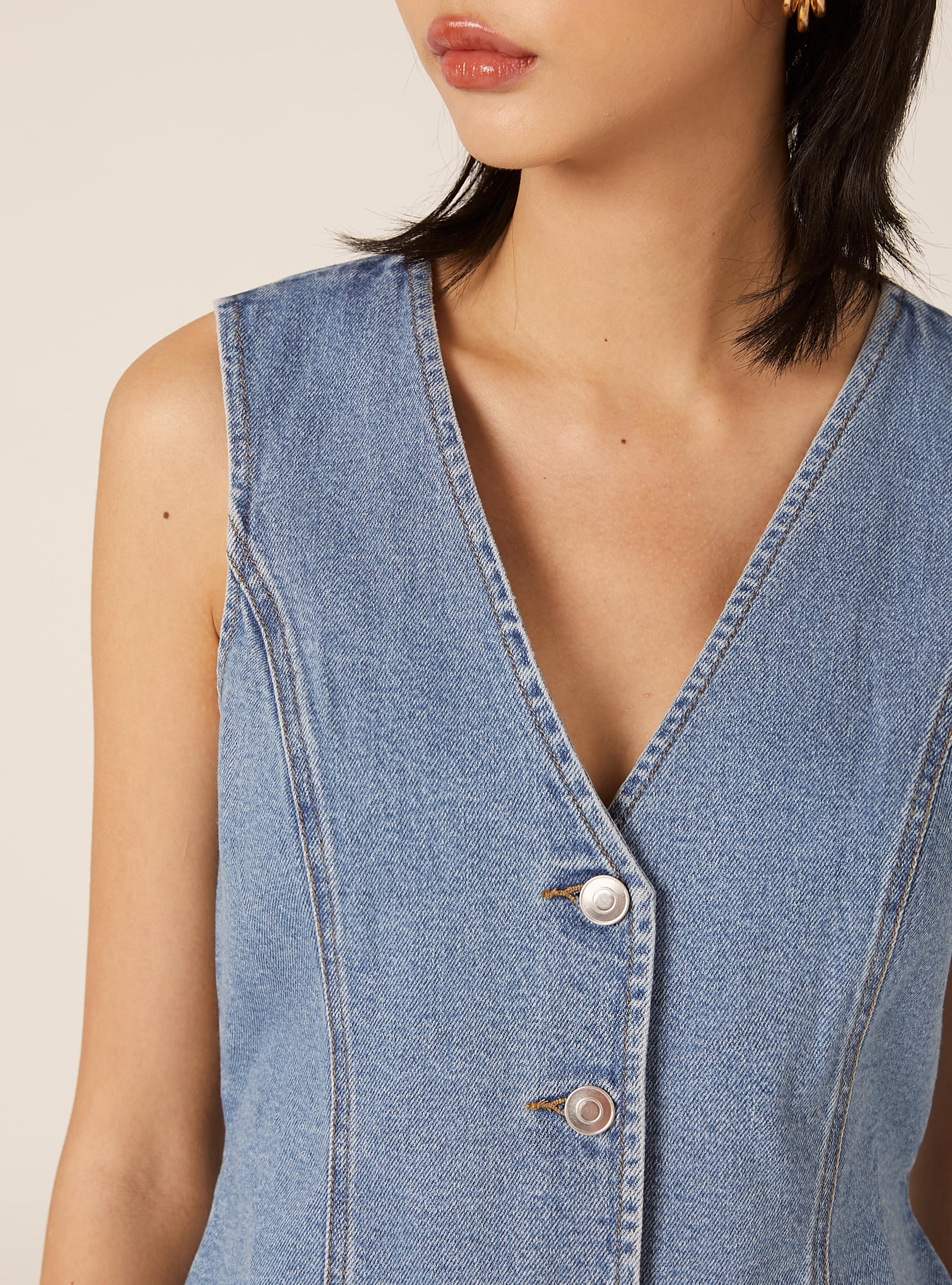 Gilet in denim con bottoni, D006 AZURE