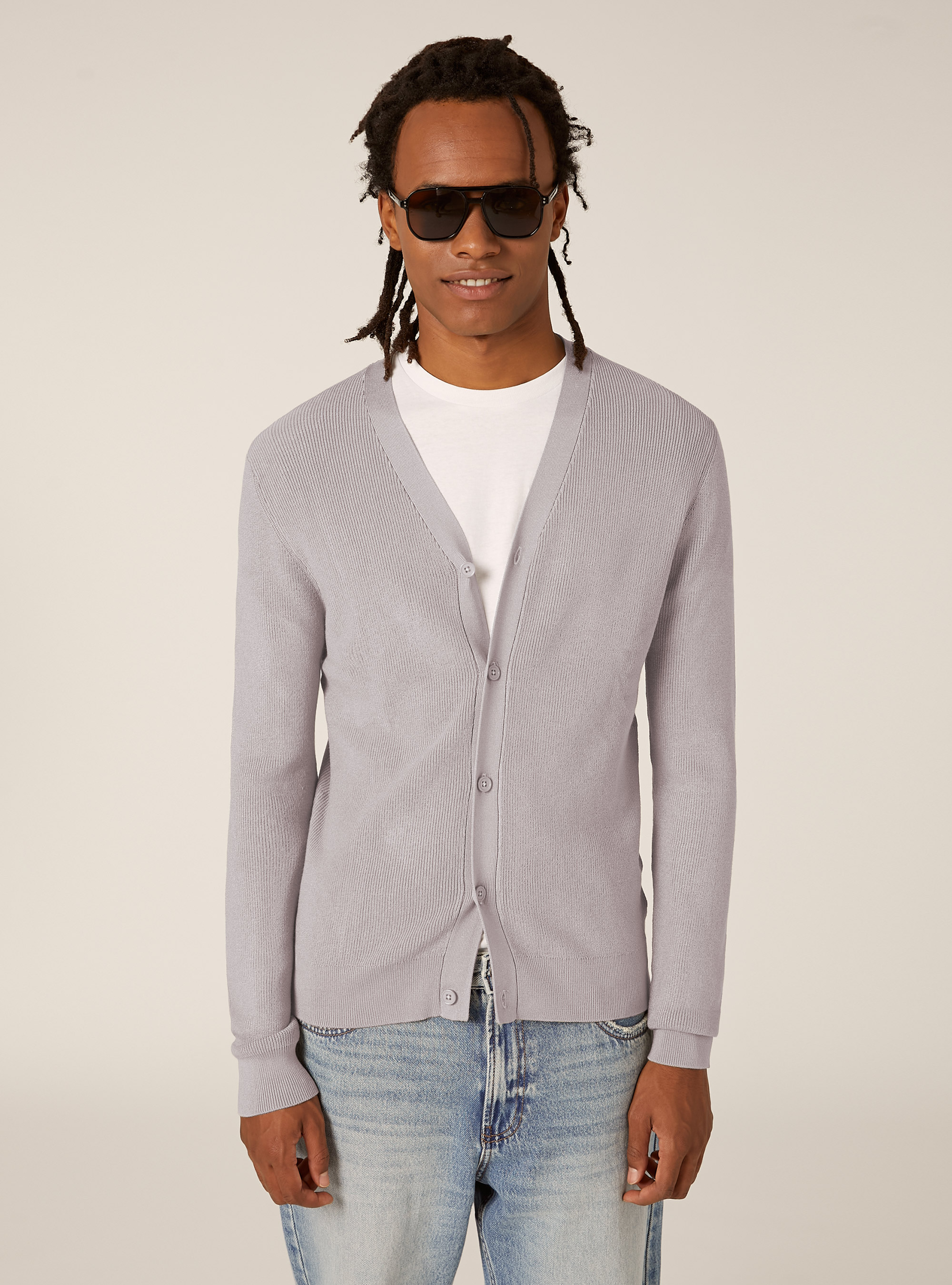 Cardigan l&eacute;ger en maille anglaise, MGY2 GREY MEL MEDIUM