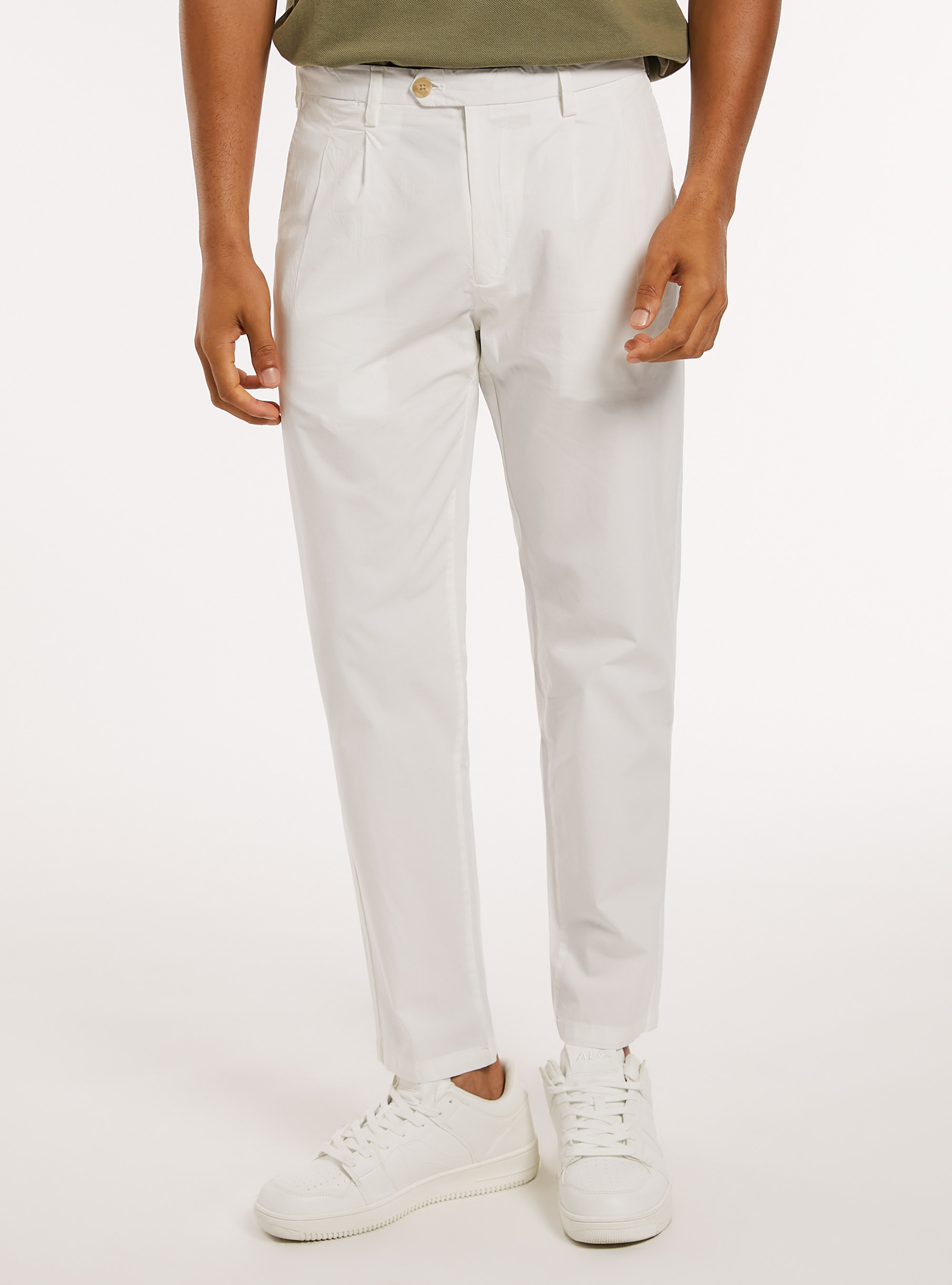 Pantalon en coton &agrave; double plis, WH1 OFF WHITE