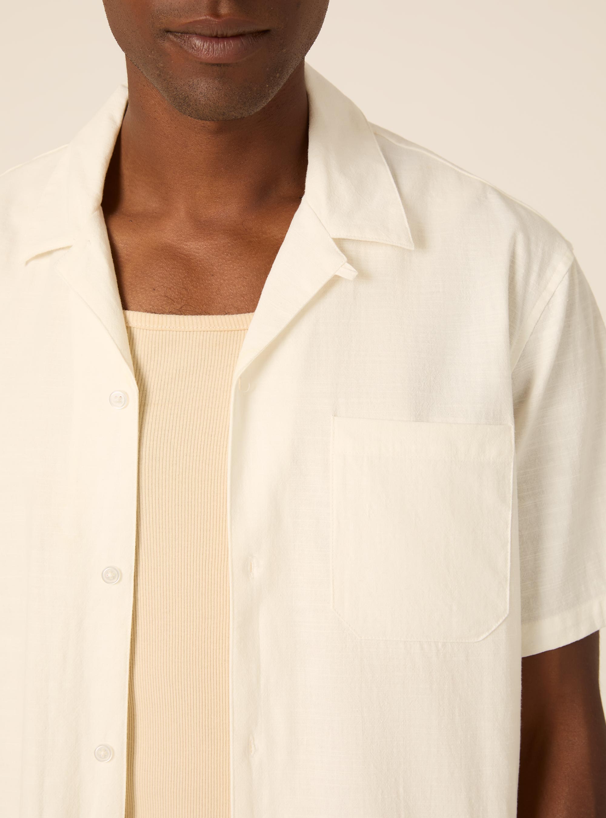 Linen Blend Bowling Shirt, WH1 OFF WHITE