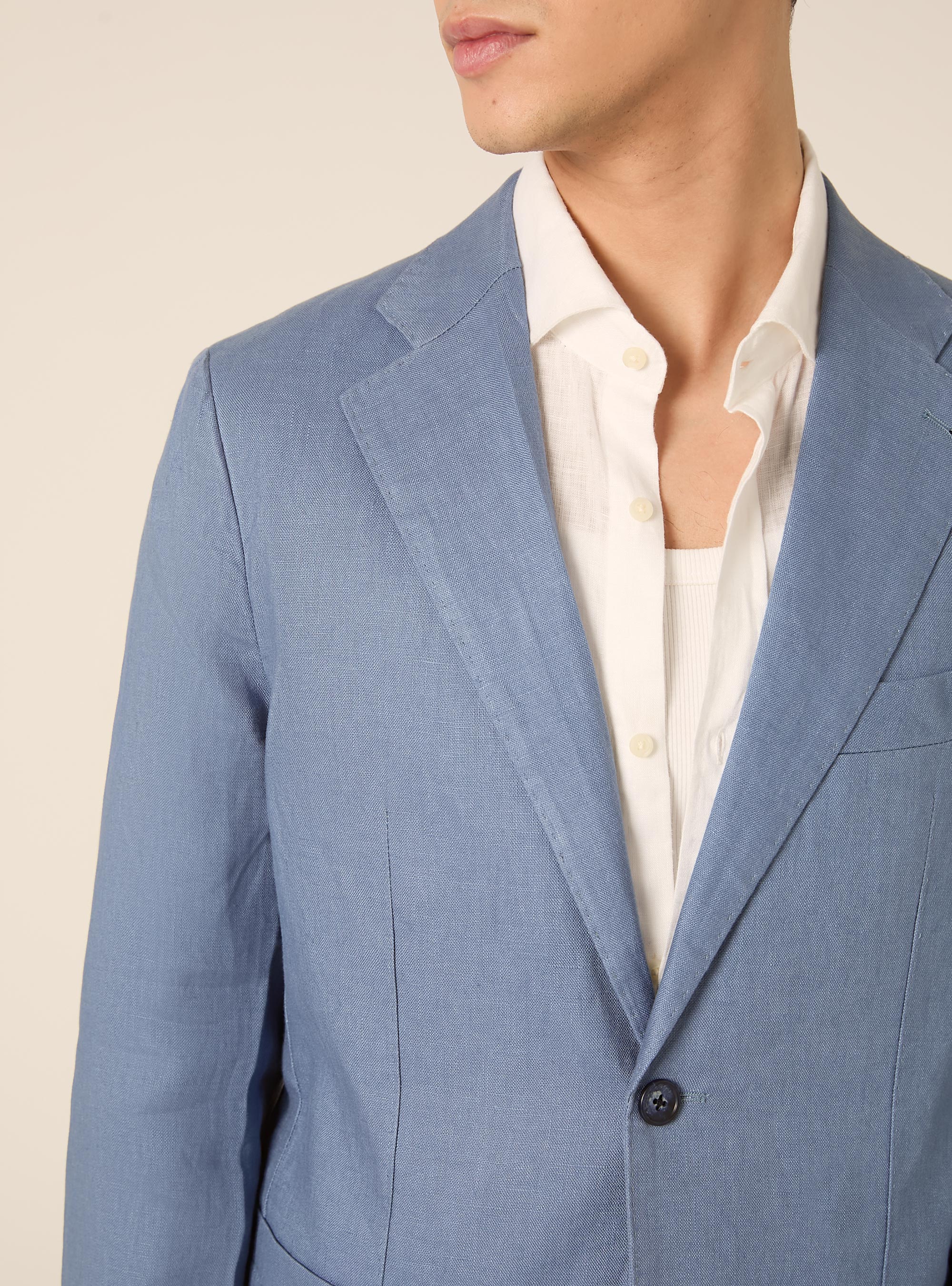 Single-breasted jacket in pure linen, AZ2 AZURE MEDIUM