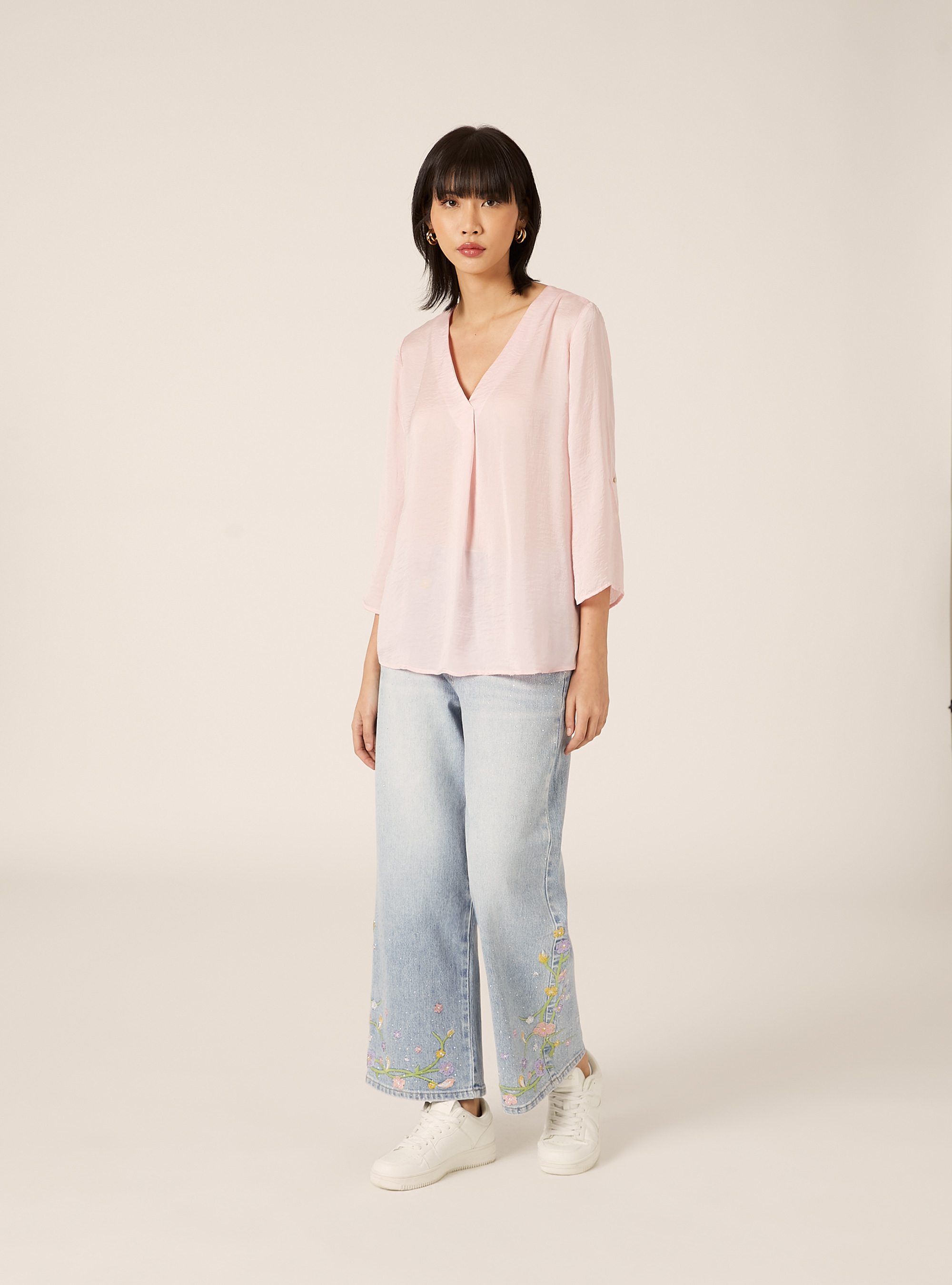 Blouse &agrave; encolure unie, PK2 PINK MEDIUM