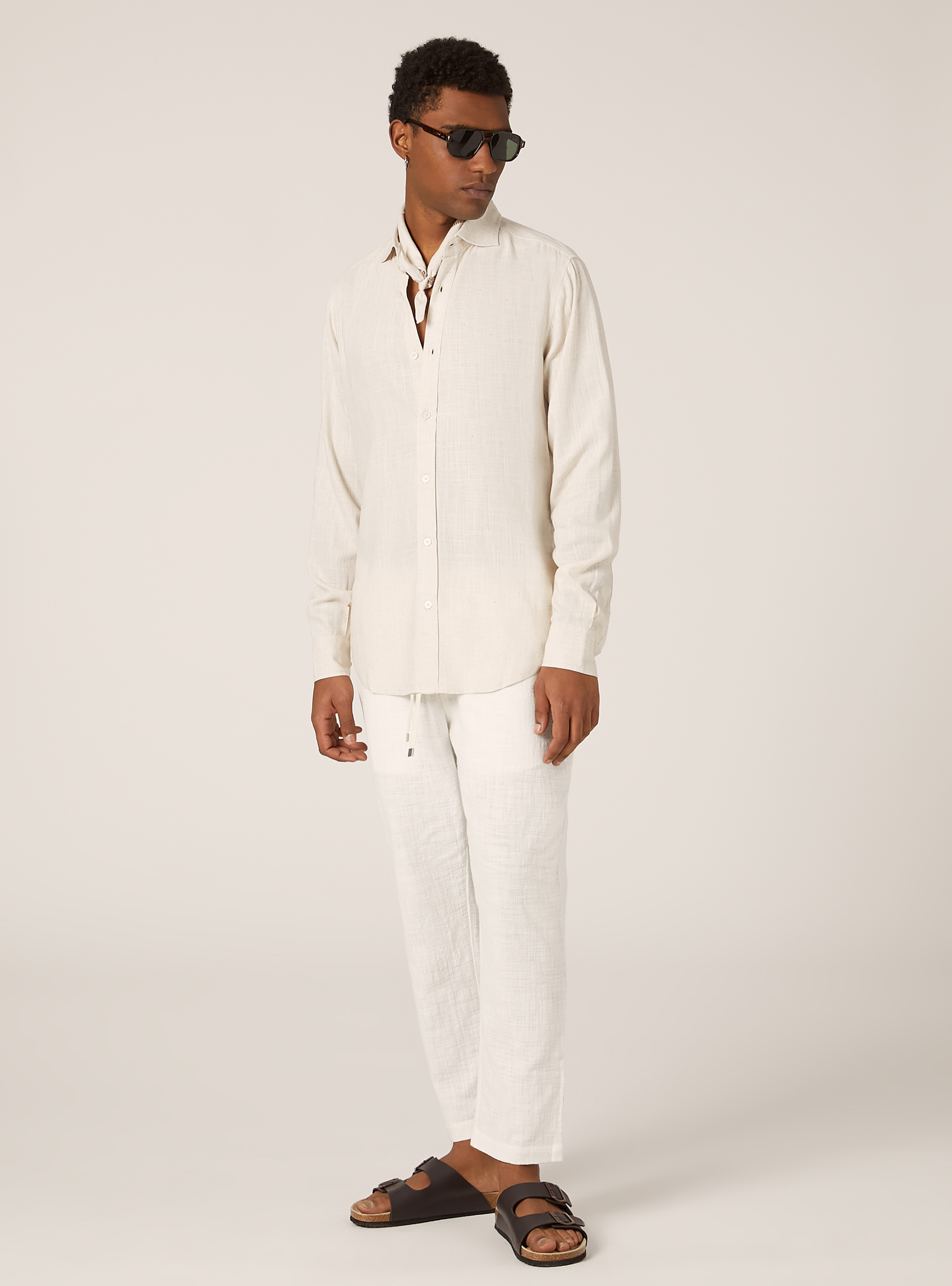 Chemise en lin m&eacute;lang&eacute;, MBG3 BEIGE MEL LIGHT