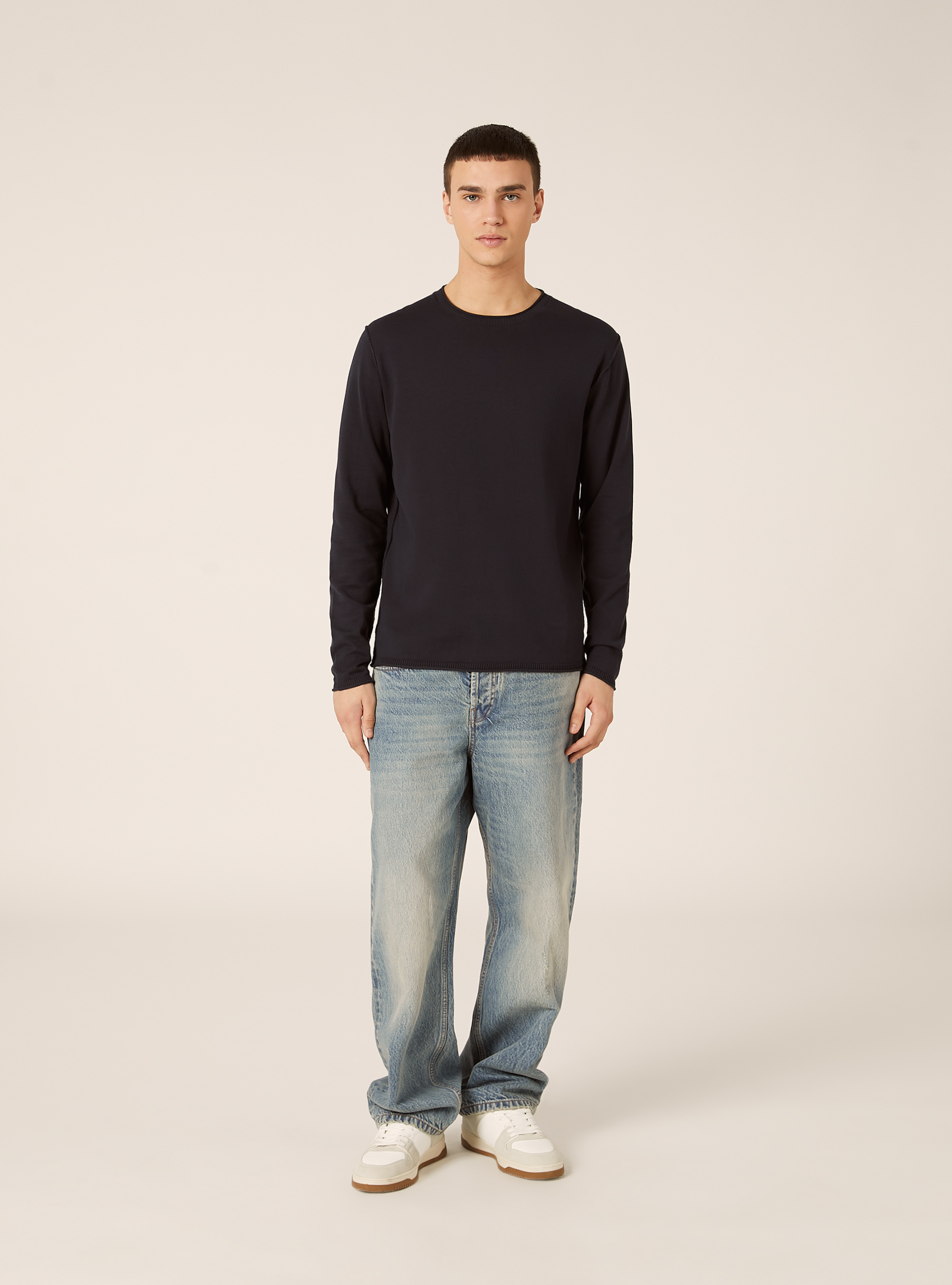 Pull &agrave; col rond en coton, NA2 NAVY MEDIUM
