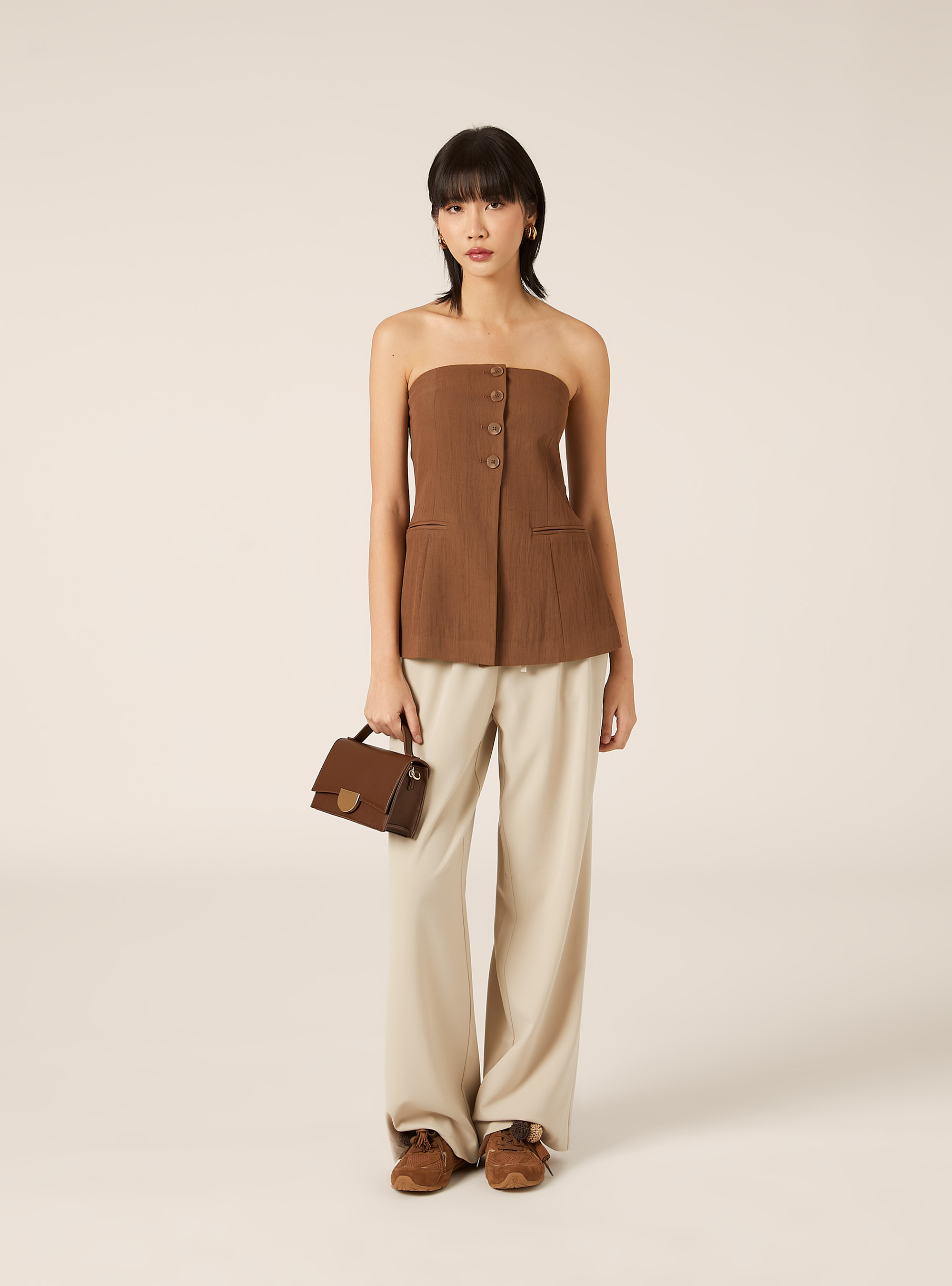 Chaleco cruzado con textura, BR2 BROWN MEDIUM