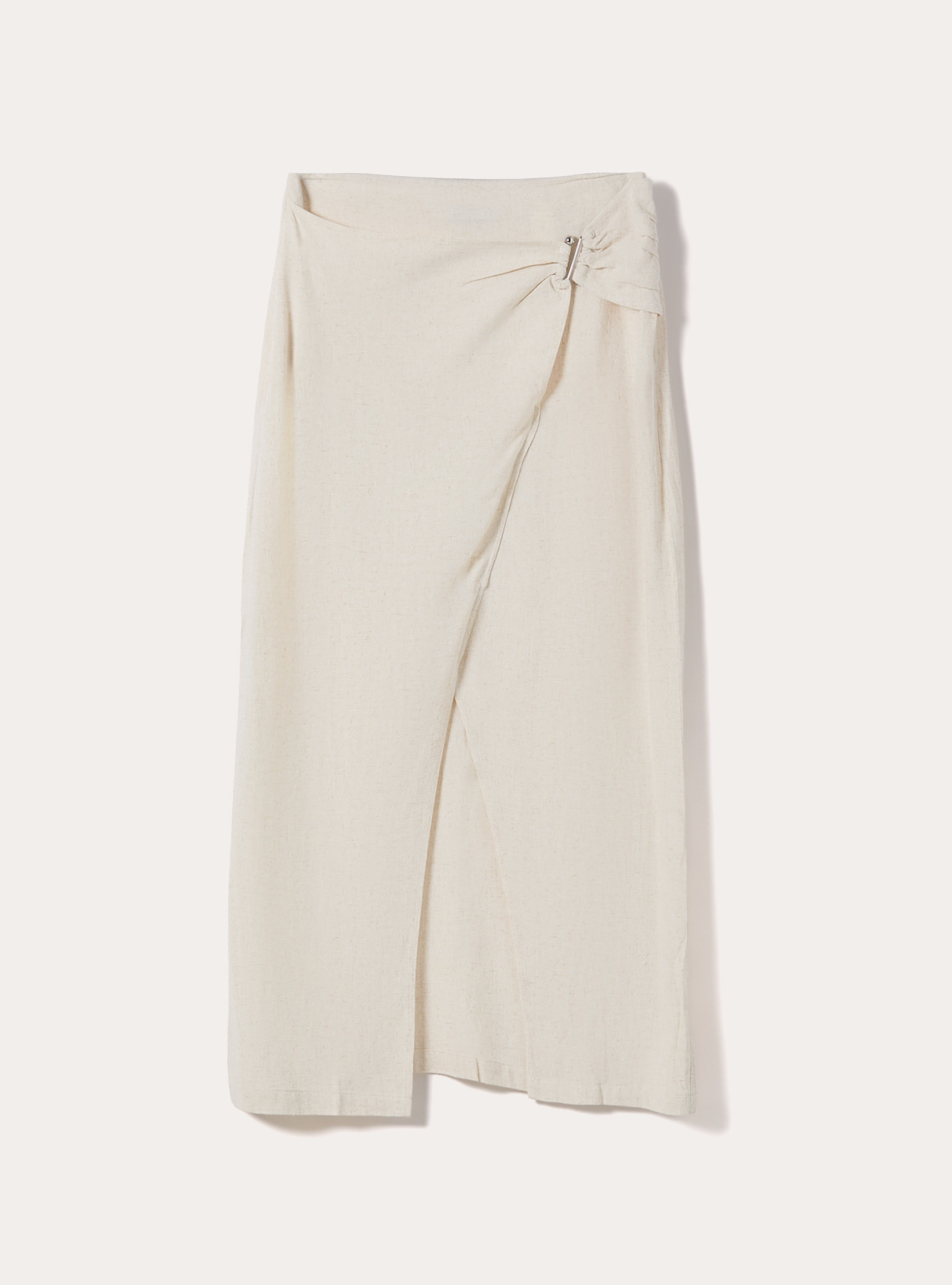 Falda midi asim&eacute;trica en mezcla de lino, MBG3 BEIGE MEL LIGHT