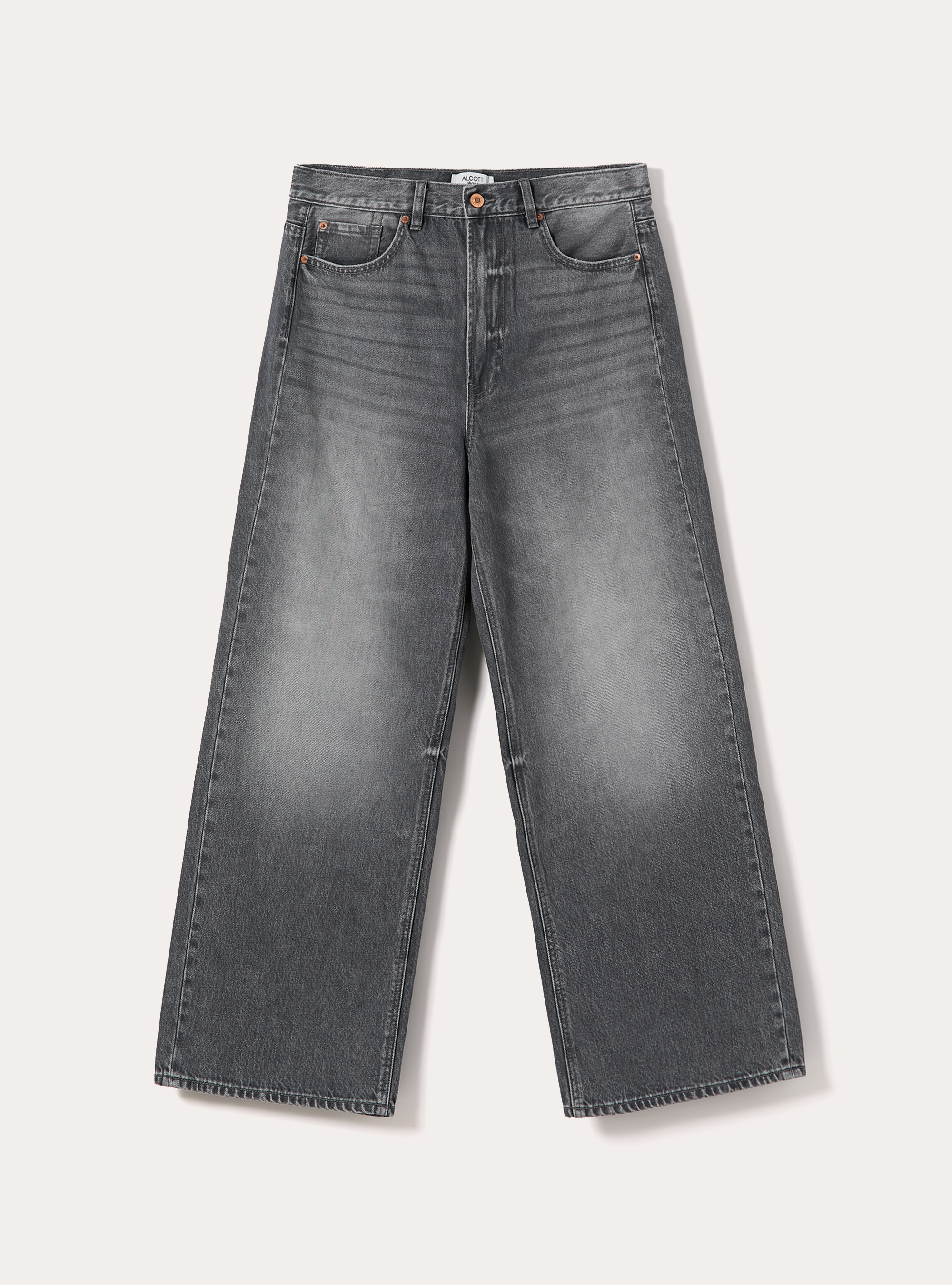 Jeans mit weitem Bein und mittlerer Leibh&ouml;he, D00G GREY