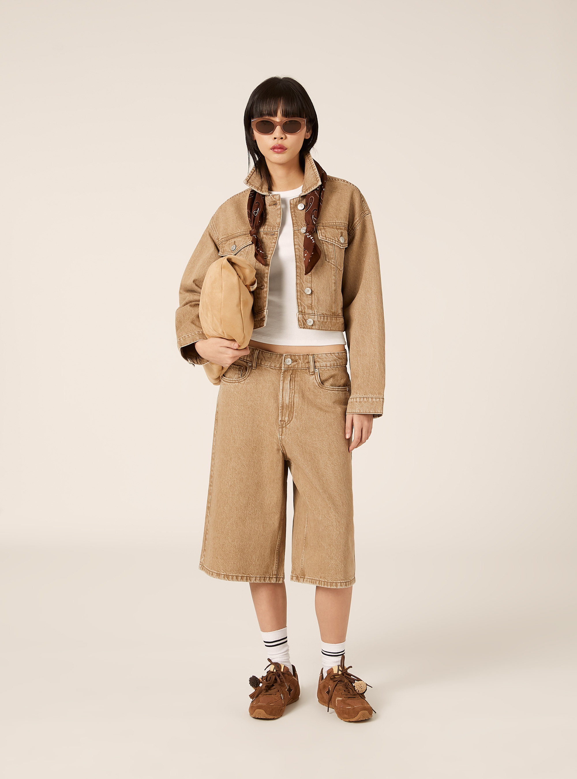 Cropped twill jacket, TB2 TOBACCO MEDIUM