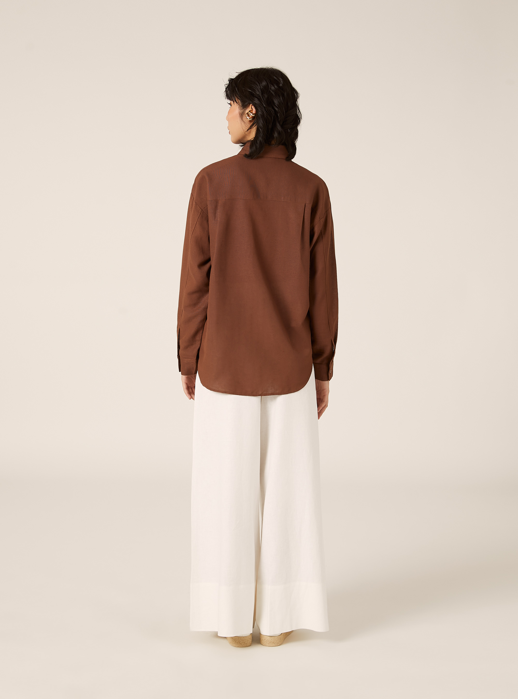 Camisa de mezcla de lino, BR2 BROWN MEDIUM