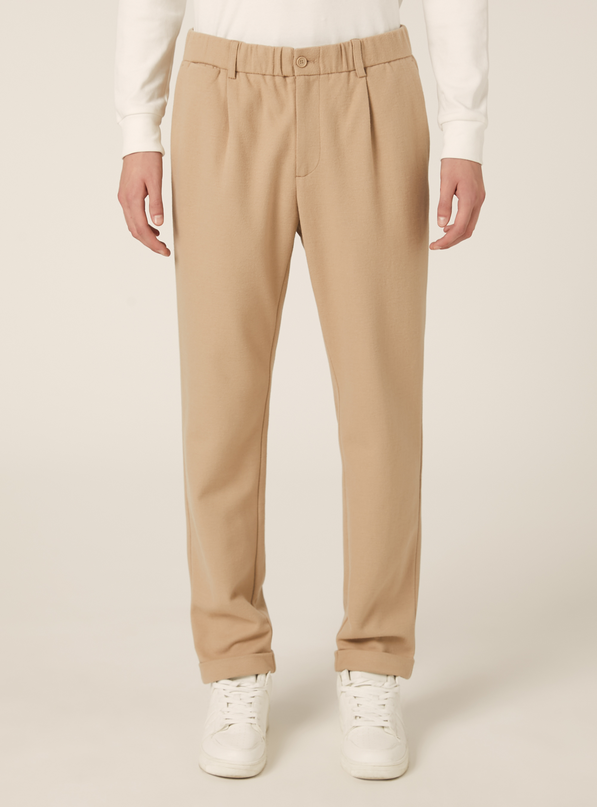 Pantalon &agrave; pinces effet flanelle, BG2 BEIGE MEDIUM