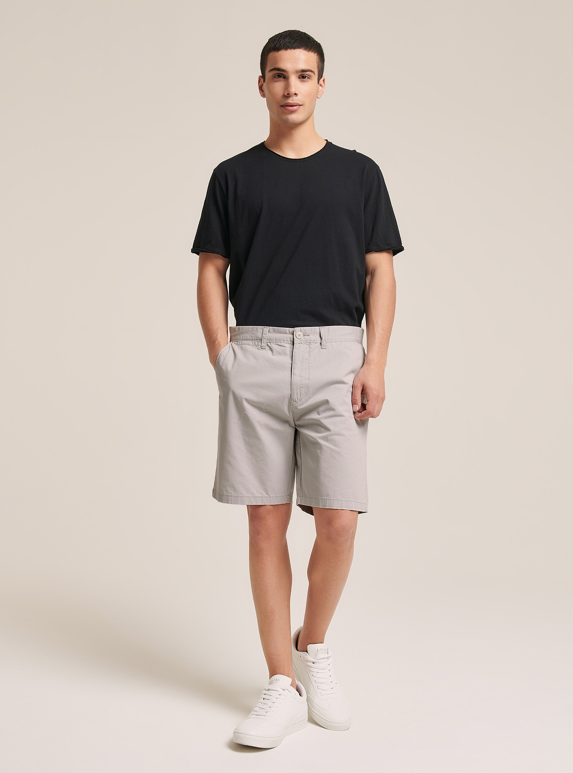 Plain Fit Twill Bermuda Shorts, GY3 GREY LIGHT