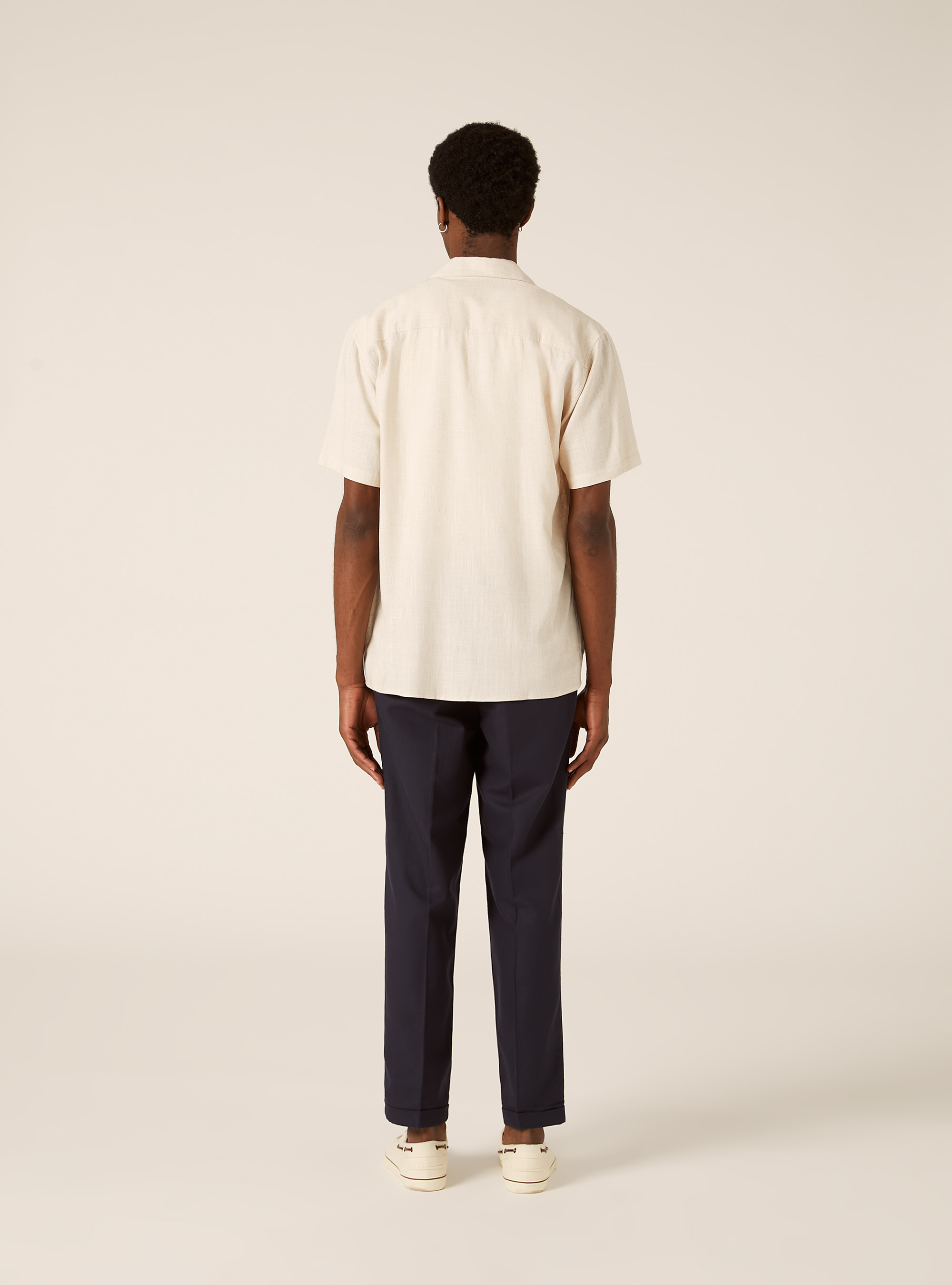 Linen blend shirt with bowling collar, MBG3 BEIGE MEL LIGHT