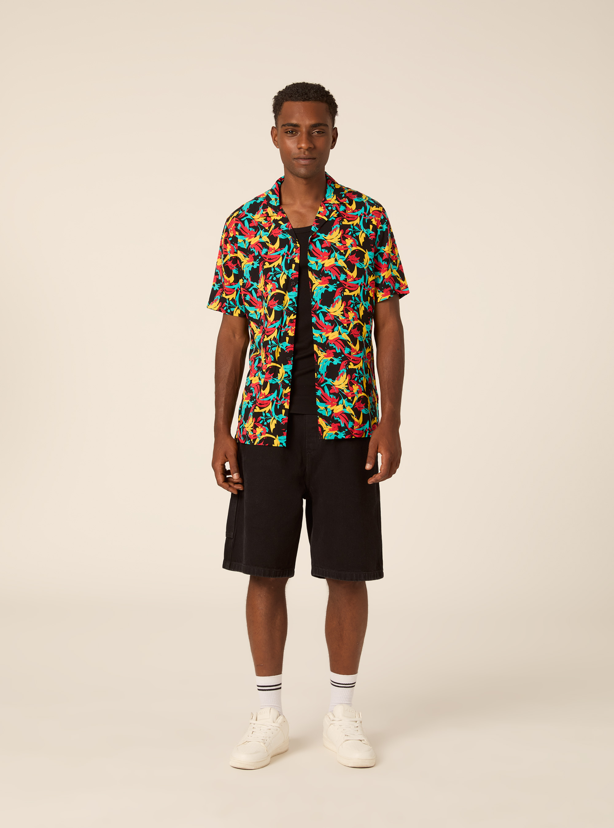 Chemise Bowling &agrave; Imprim&eacute; Abstrait Multicolore, C101 BLACK