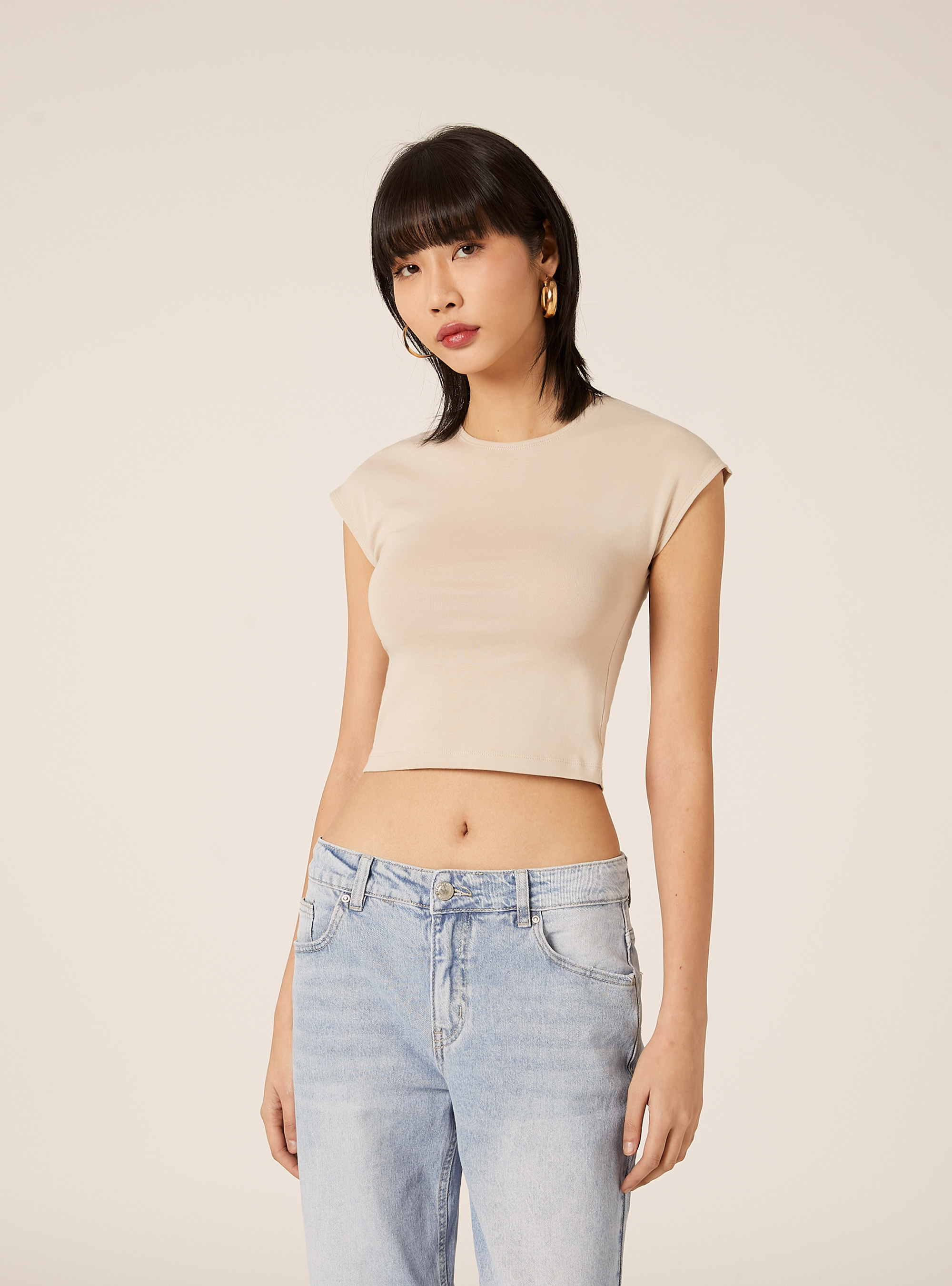 T-shirt Crop en Coton, BG2 BEIGE MEDIUM