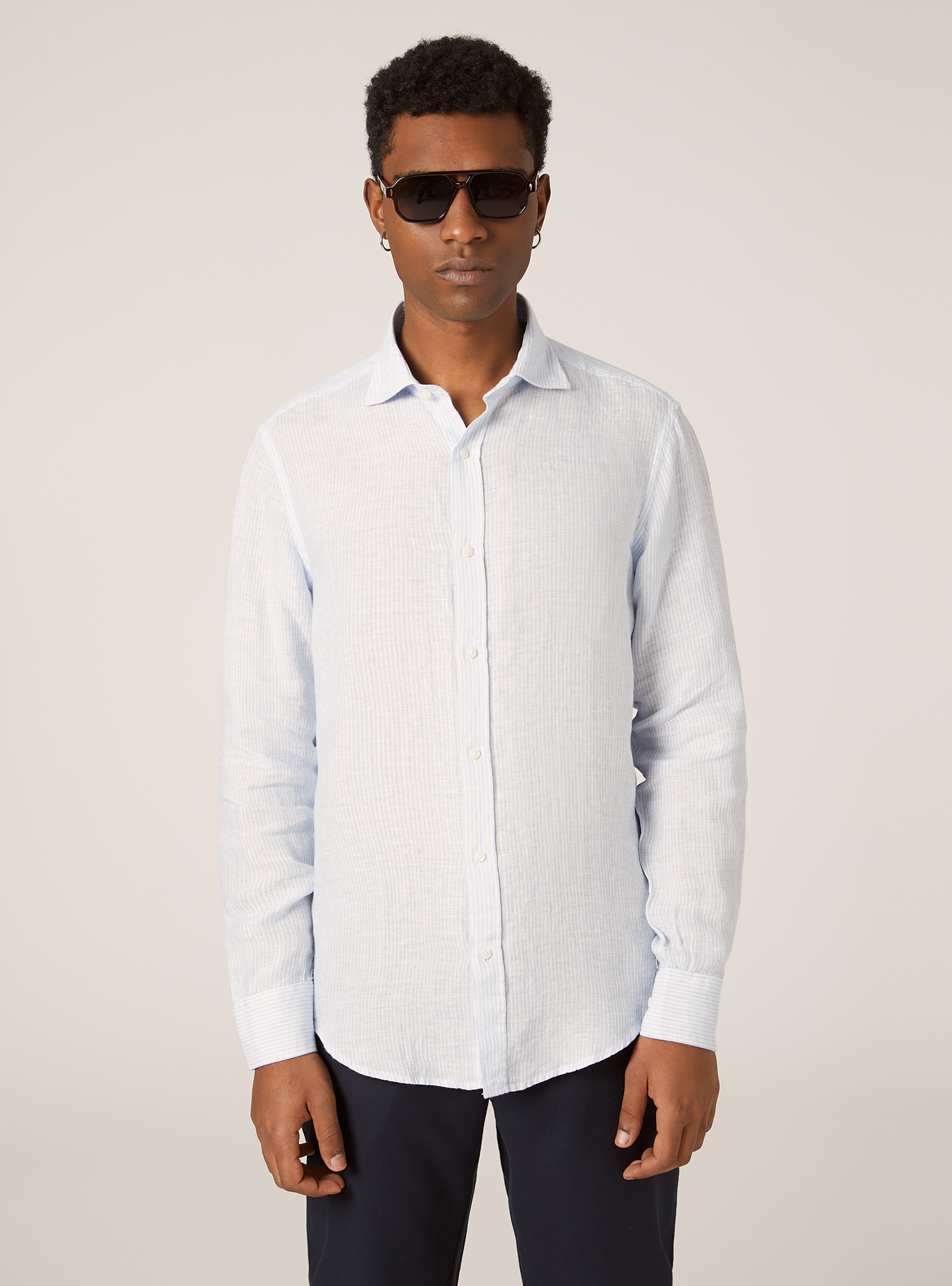 Camisa a rayas de puro lino, AZ3 AZURE LIGHT
