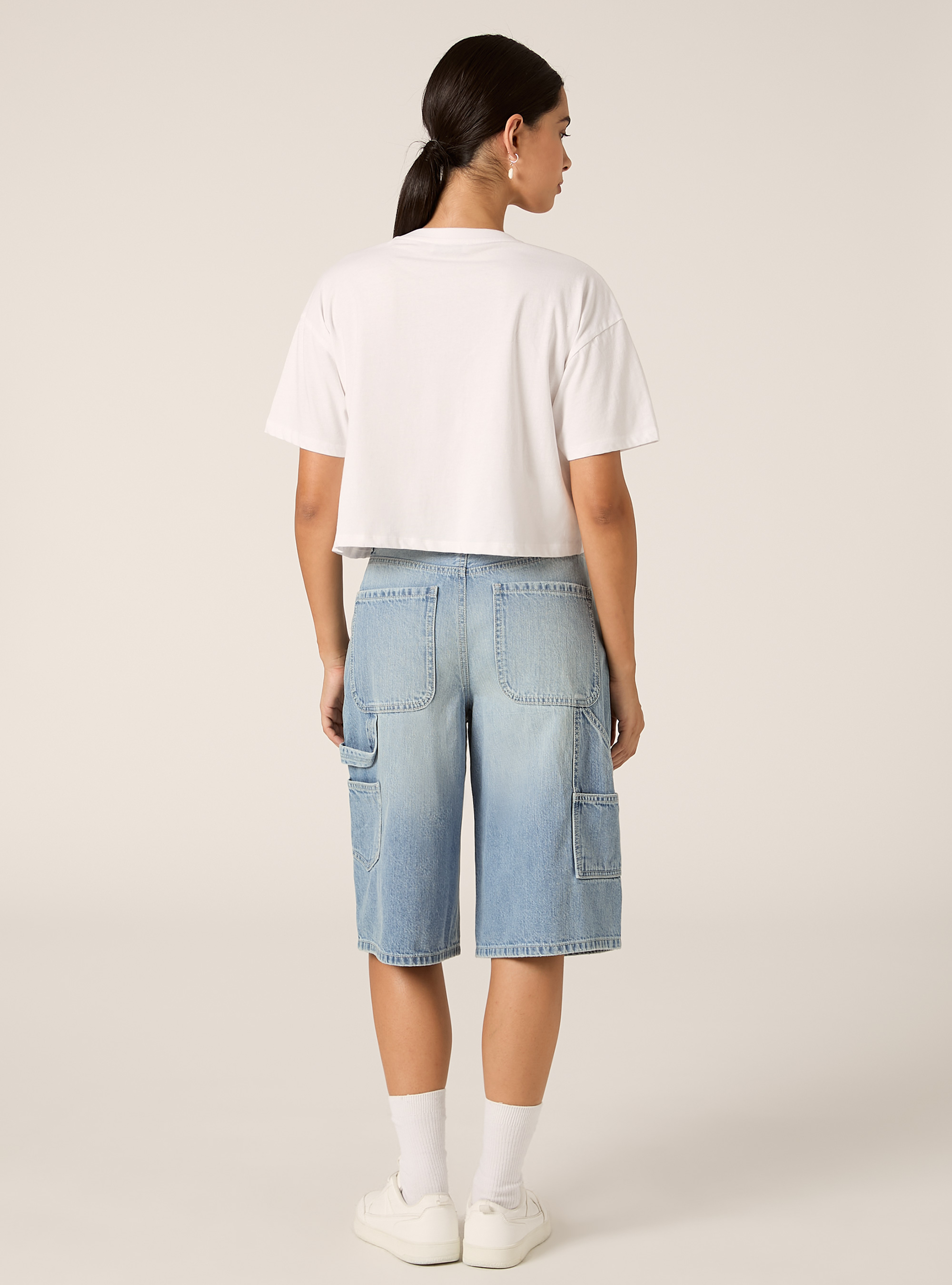 Bermuda Jort Style Carpenter en Denim Coupe Relaxed, D006 AZURE