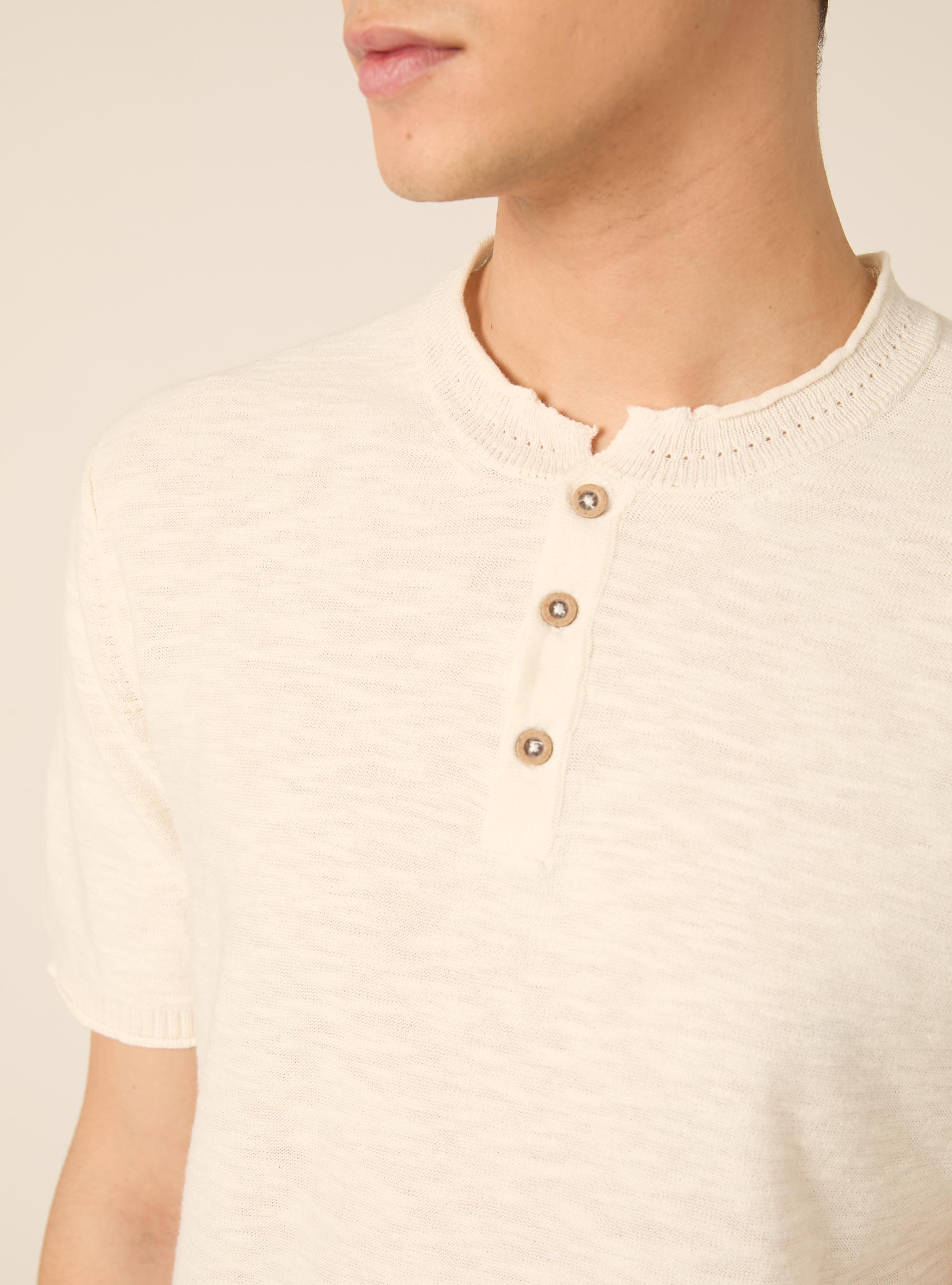 Short Sleeve Henley Pullover, WH1 OFF WHITE