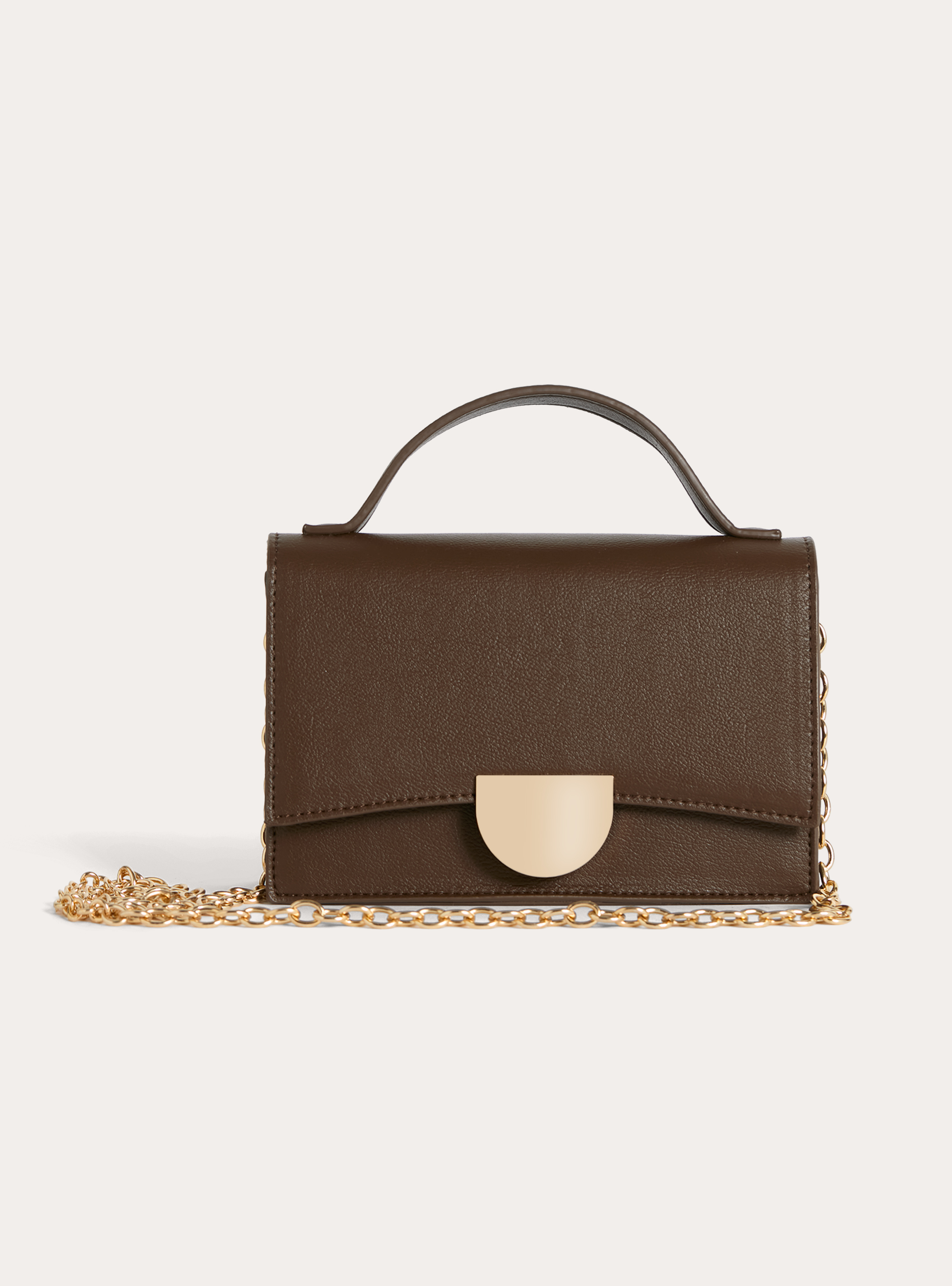 Leather-effect bag with shoulder strap, BR1 BROWN DARK