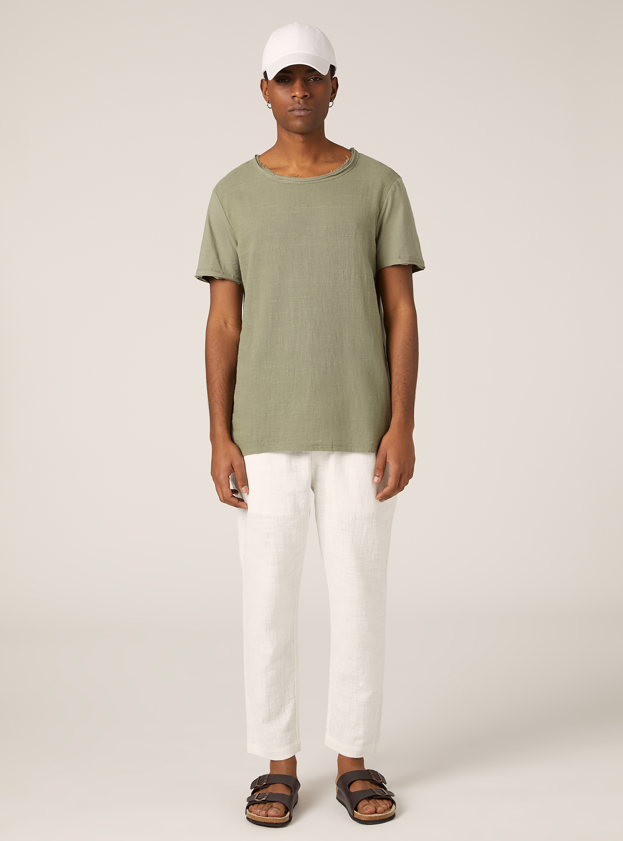 Linen blend short-sleeved T-shirt, KY2 KAKY MEDIUM
