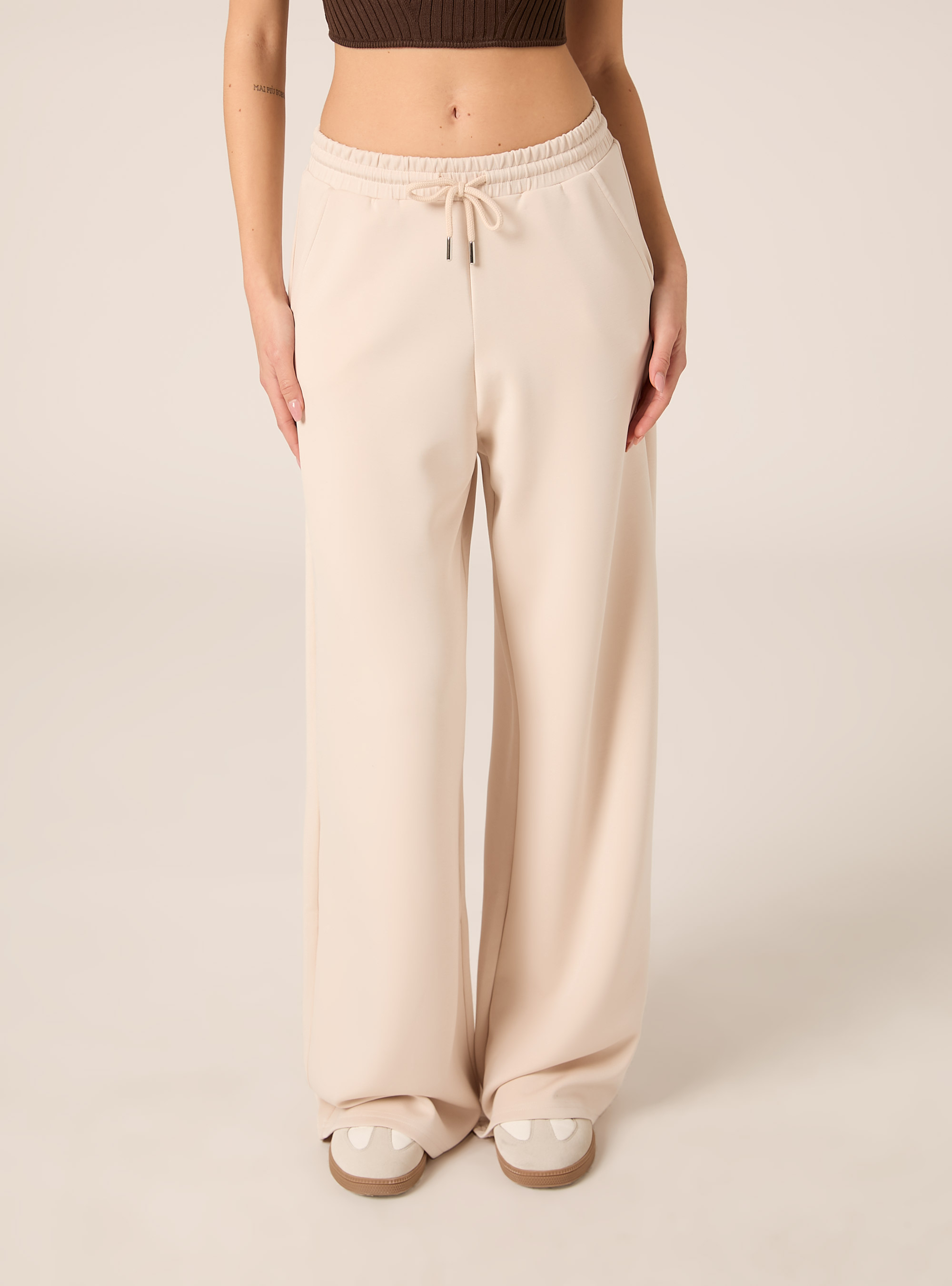 Jogger wide leg soft touch, CREMA CHIARO