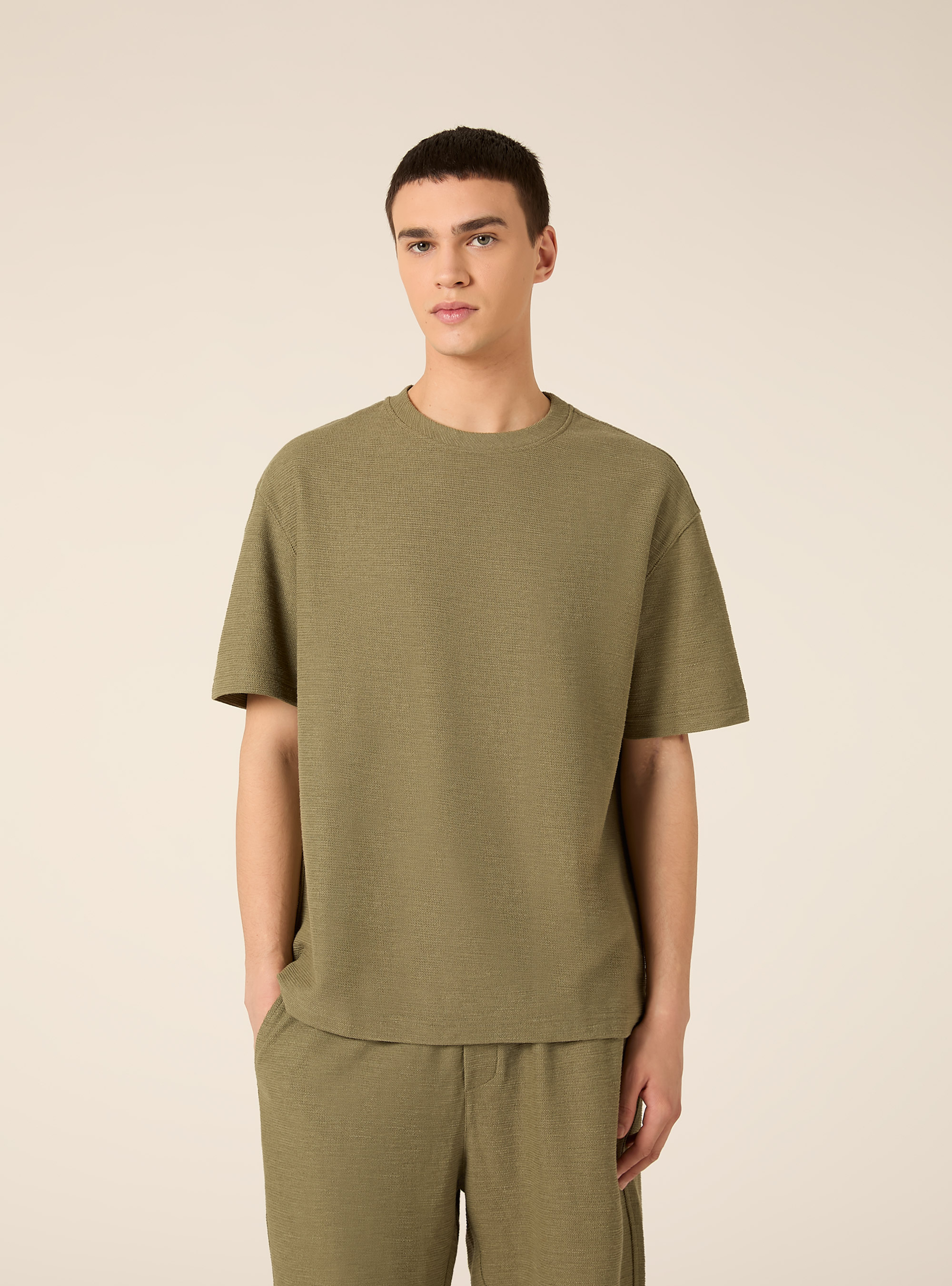 T-shirt en coton textur&eacute;, KY2 KAKY MEDIUM