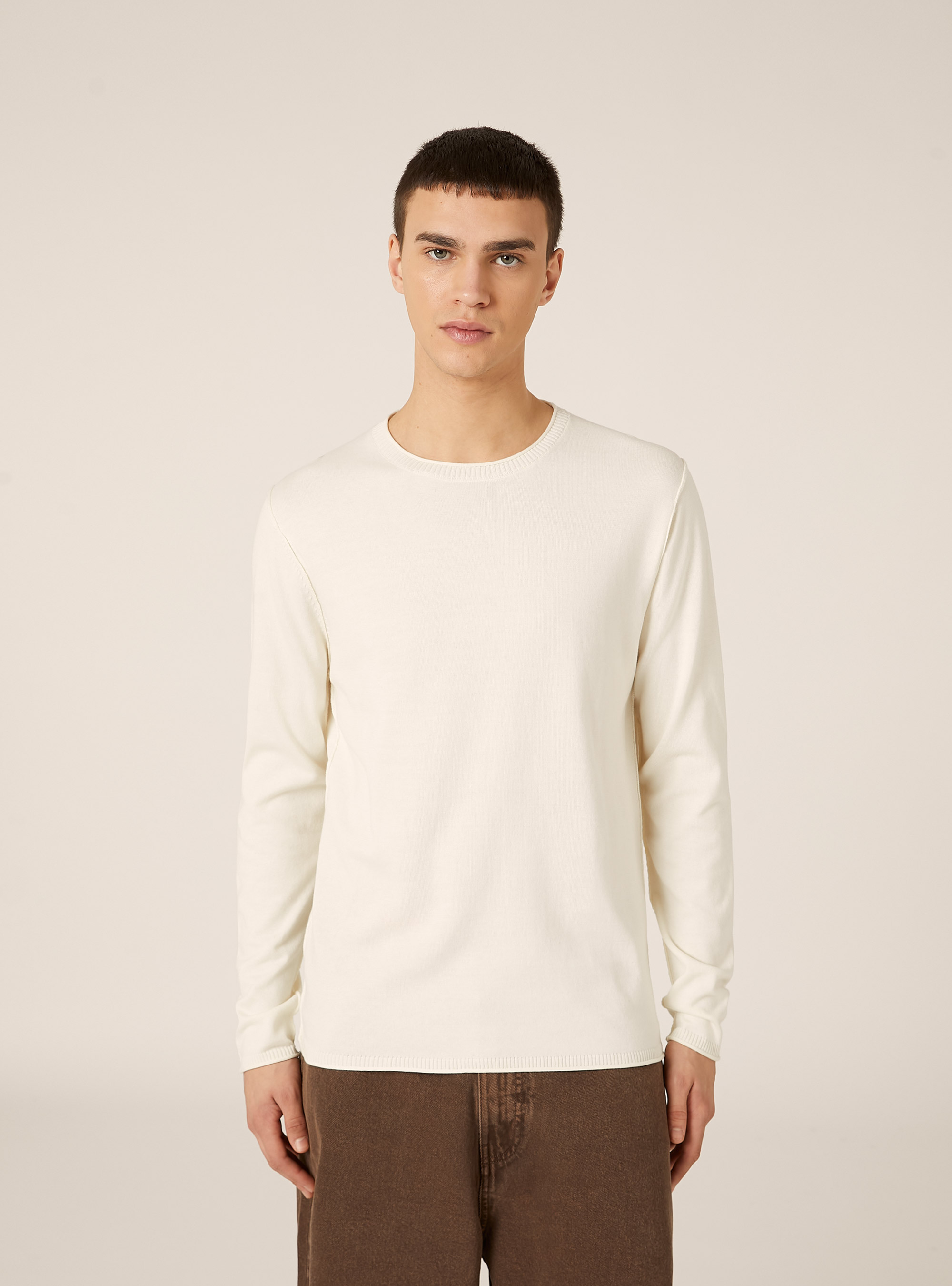 Cotton crew neck pullover, WH1 OFF WHITE
