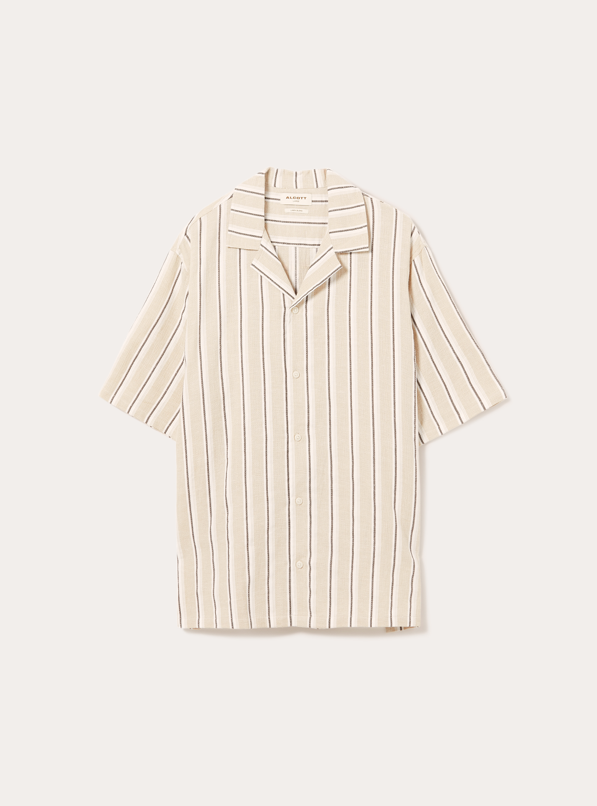 Gestreiftes Kurzarmhemd aus Leinen, BG2 BEIGE MEDIUM