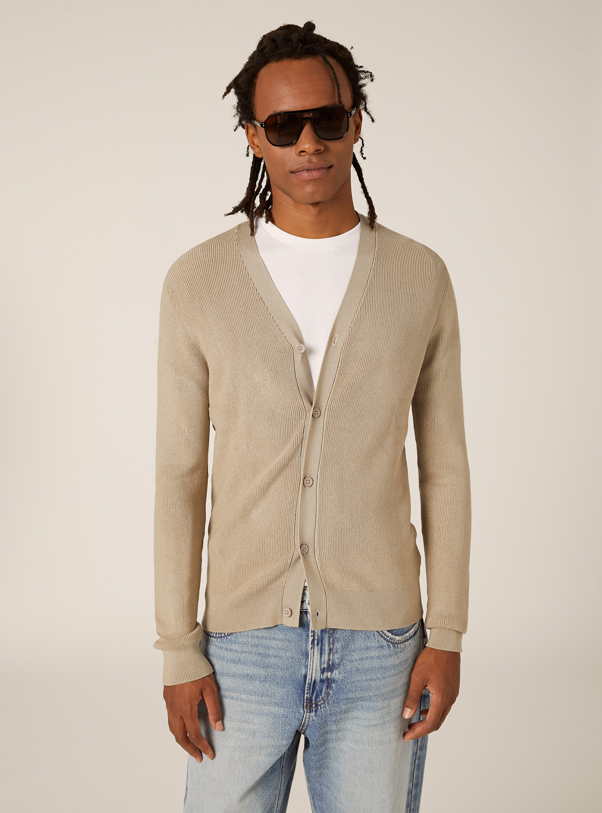 Cardigan l&eacute;ger en maille anglaise, BG2 BEIGE MEDIUM