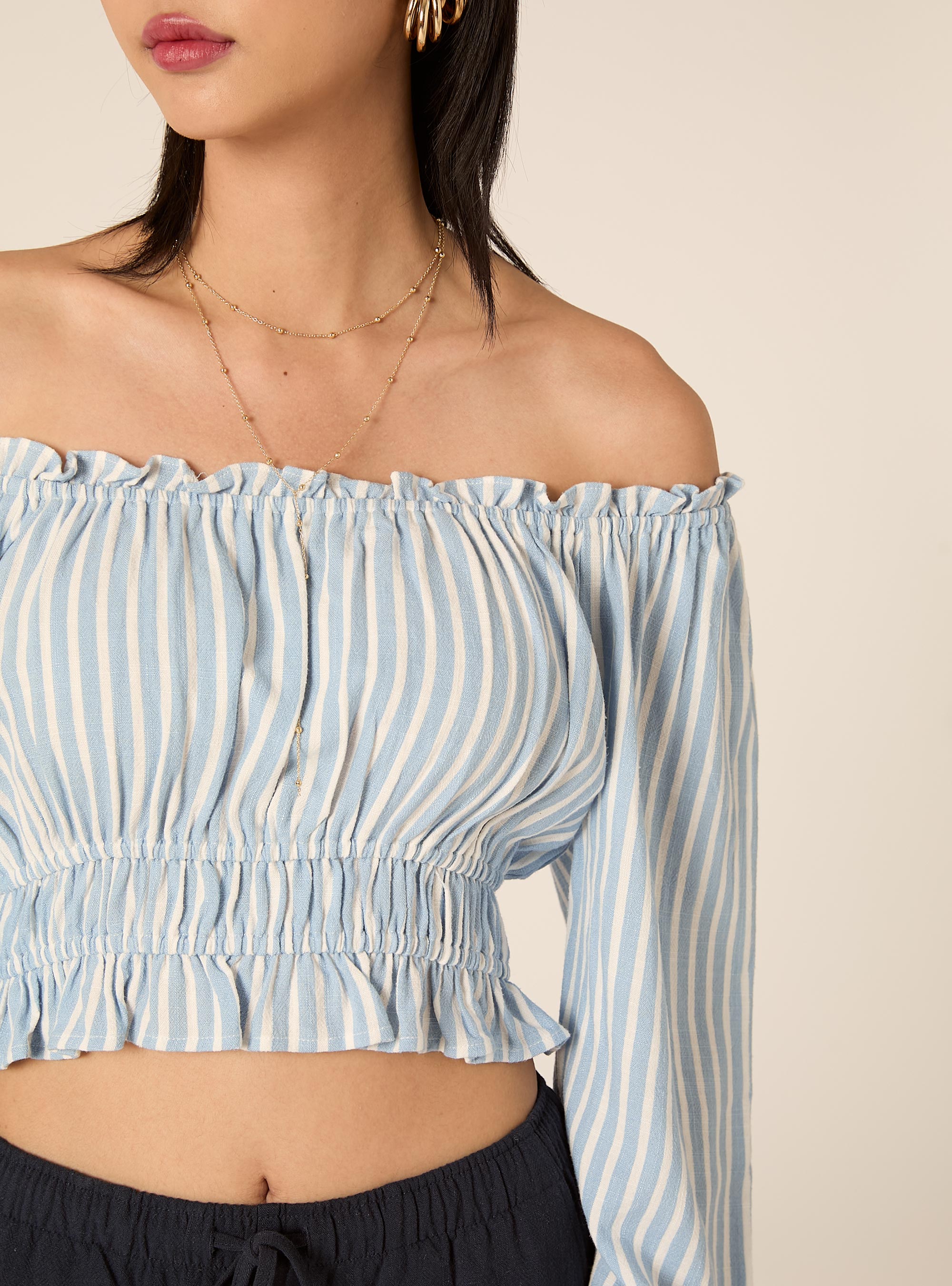 Blusa boho de mezcla de lino, MULTICOLORE