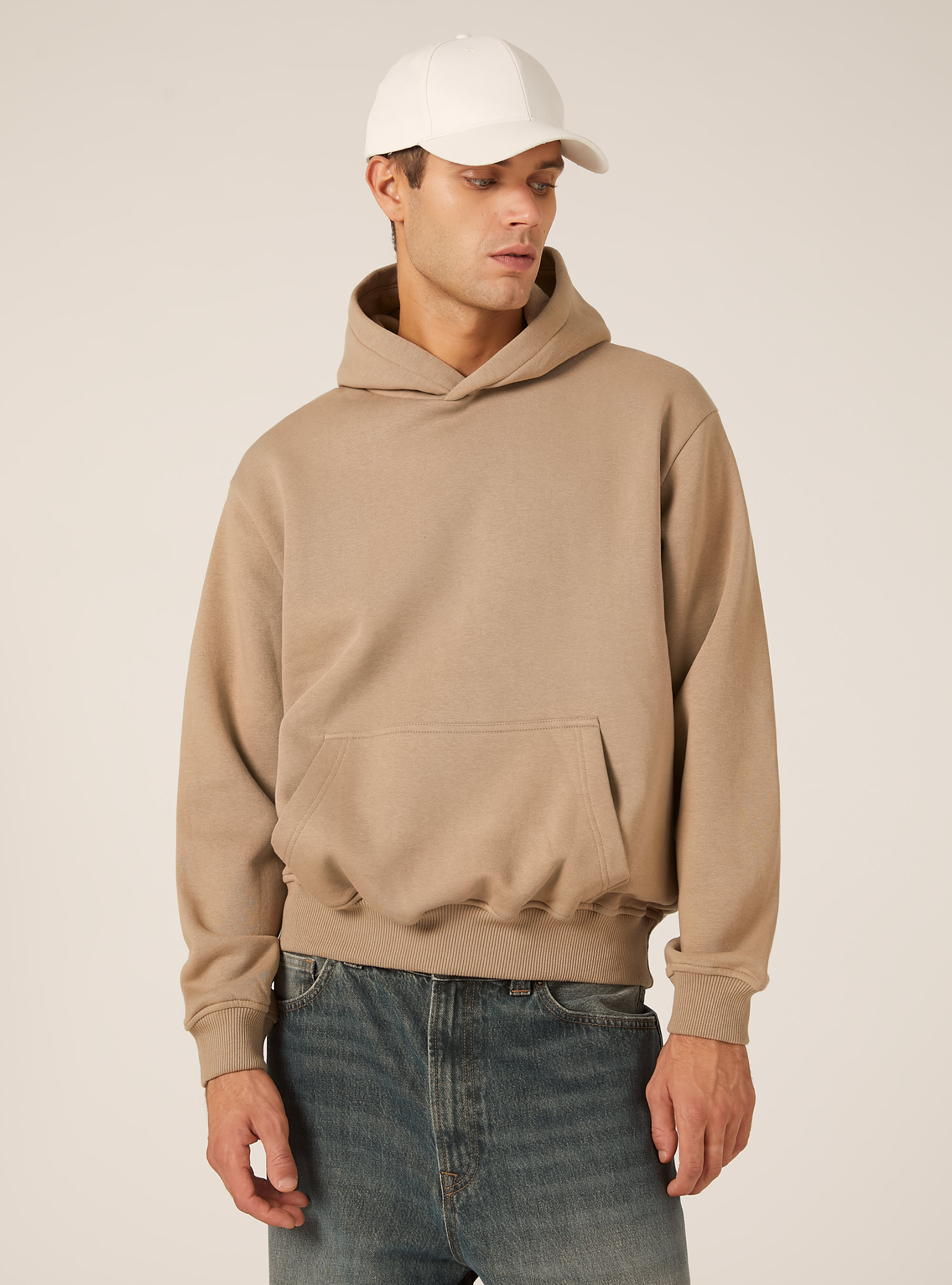 Sweat &agrave; capuche coupe boxy, BG1 BEIGE DARK