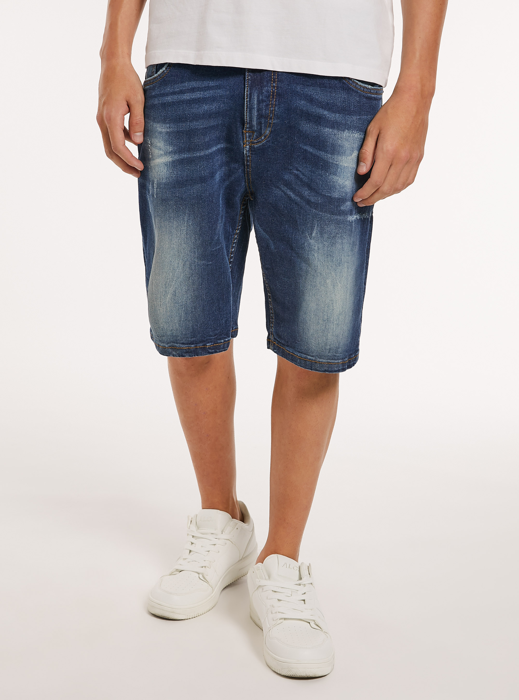 Bermudas de denim el&aacute;stico, D002 MEDIUM DARK BLUE